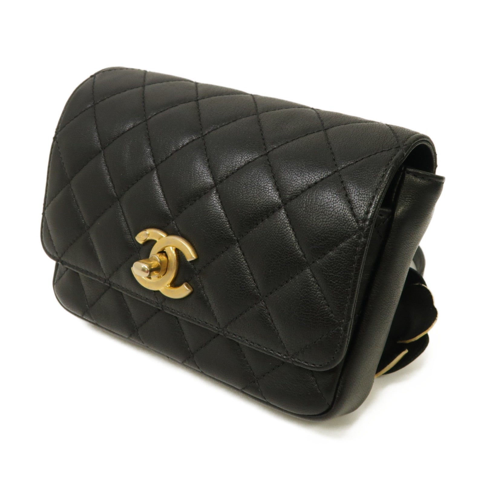 CHANEL 【激減優惠】菱格牛皮皮革Waist Bag金扣腰包黑色