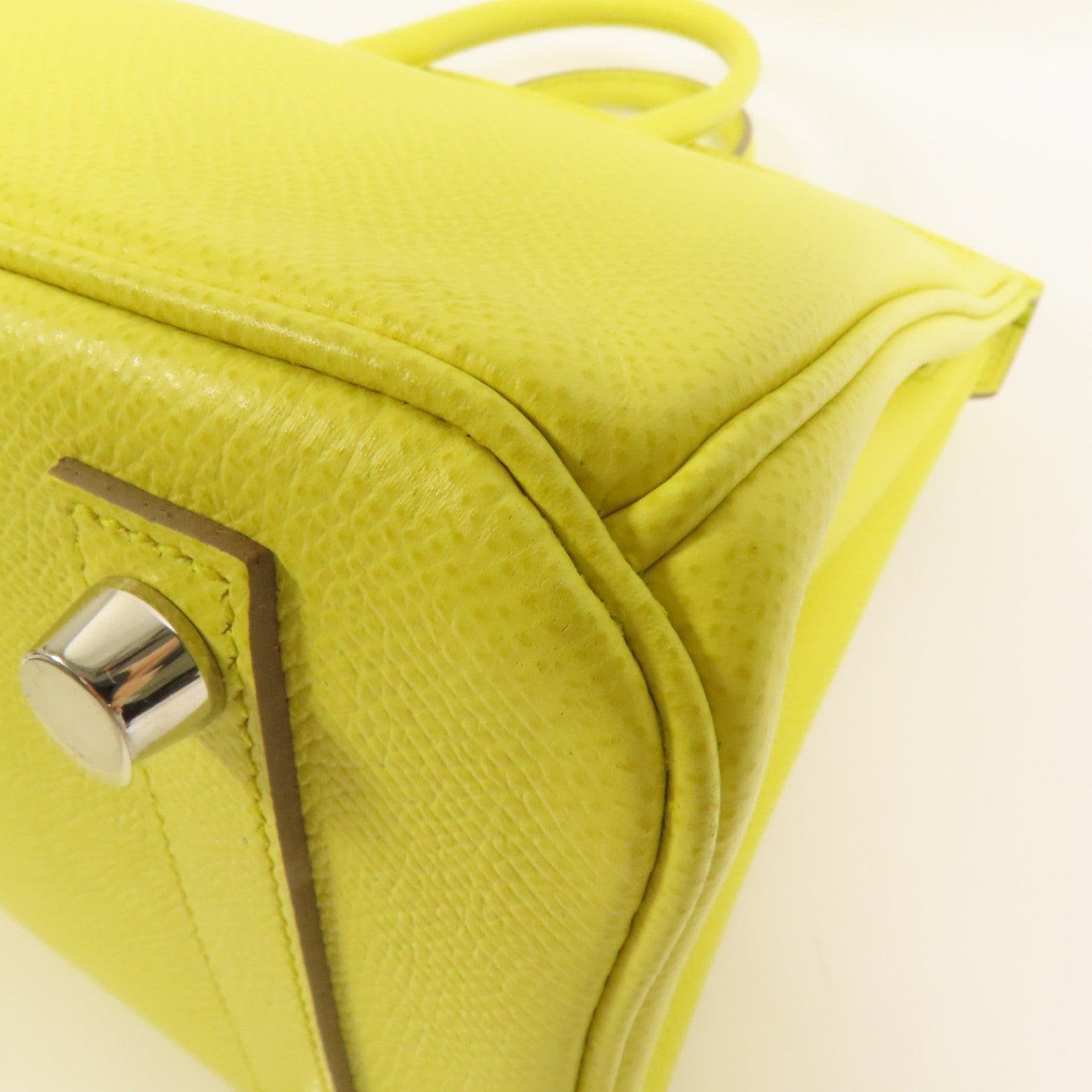HERMES Epsom皮革Birkin 25銀扣手挽袋Lime
