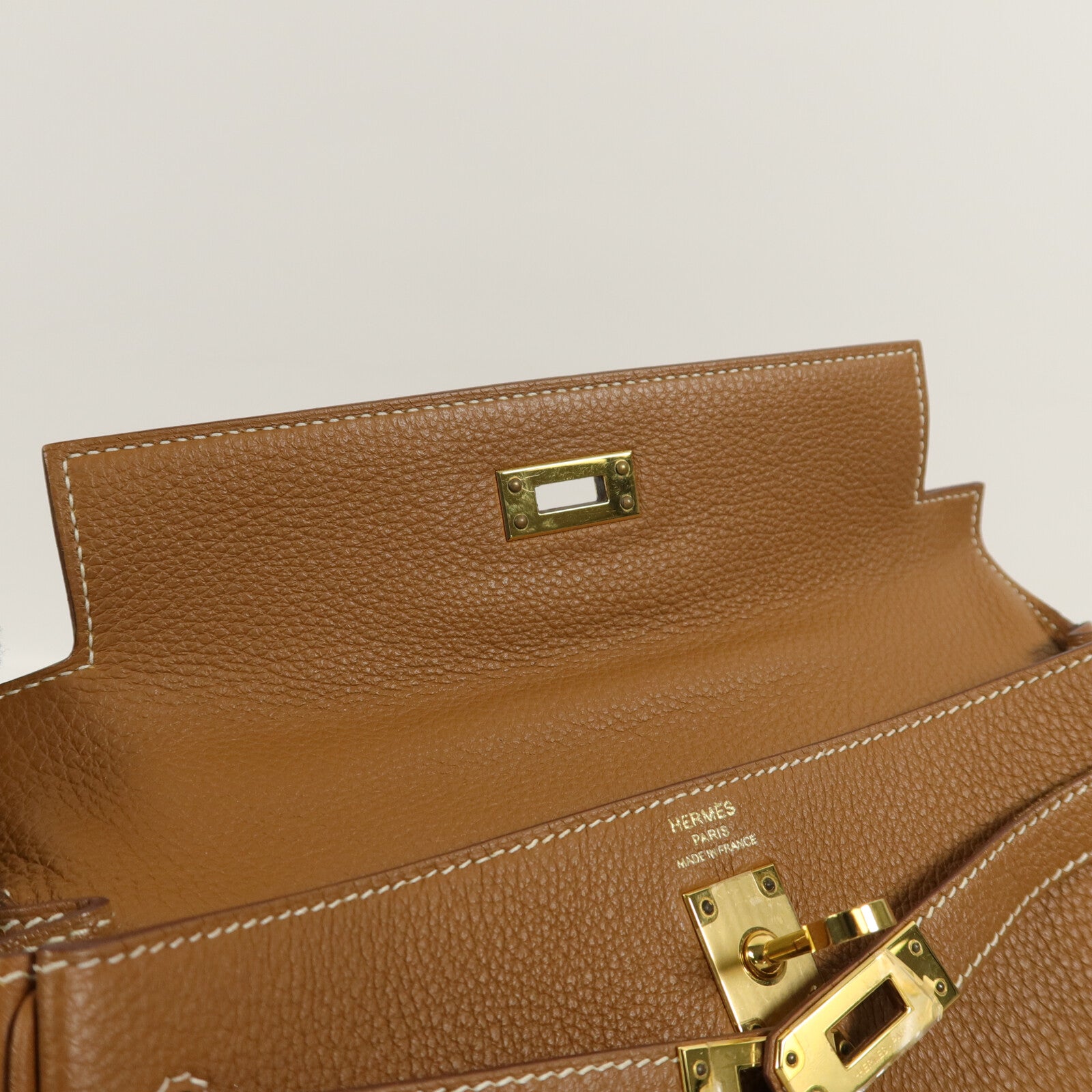 HERMES Clemence皮革Kelly 25手挽肩背兩用袋Gold
