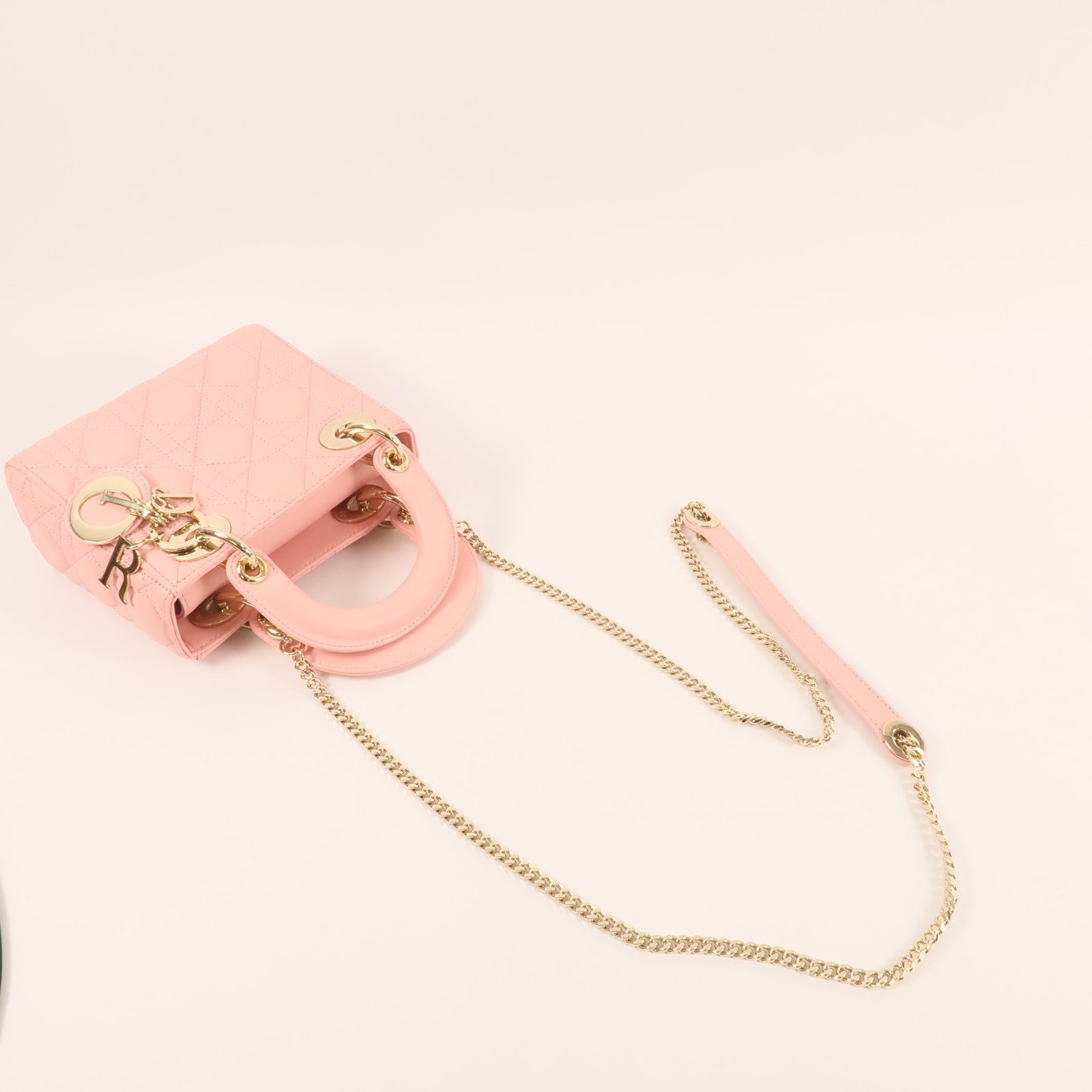 Dior 羊皮皮革Mini Lady Dior金扣鏈帶手挽肩背兩用袋
