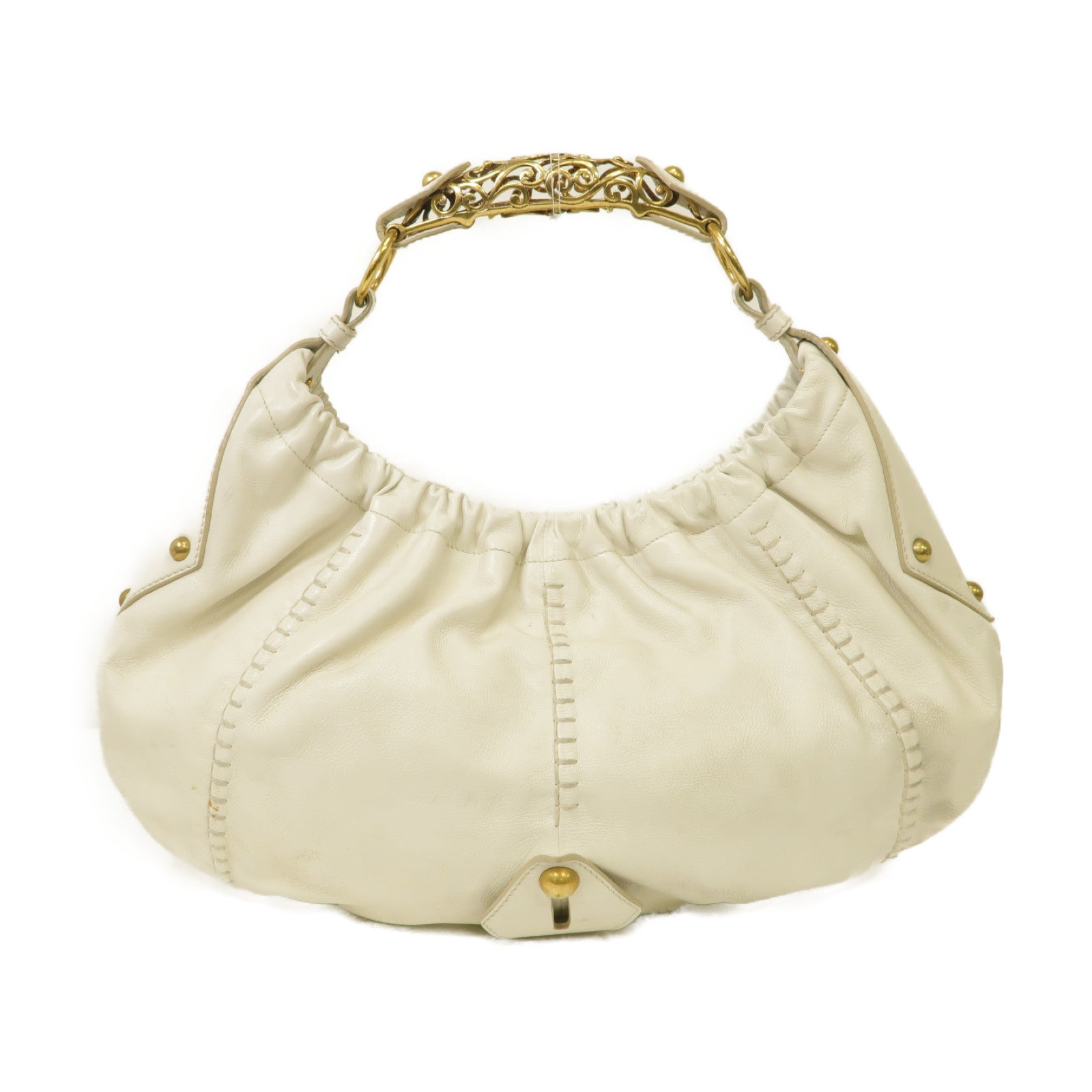 YVES SAINT LAURENT 牛皮皮革Vincennes Mombasa Hobo Bag金扣肩背袋白色