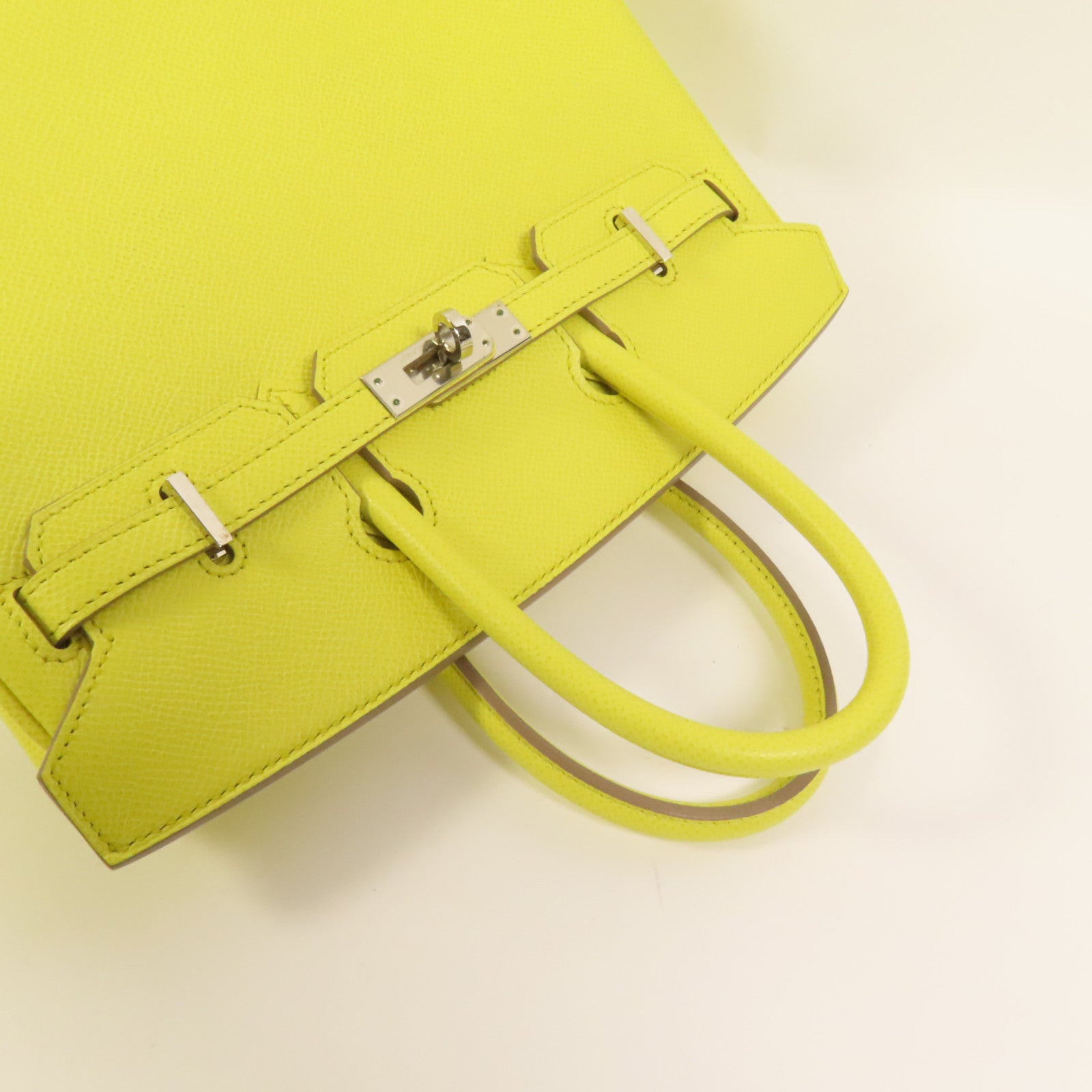 HERMES Epsom皮革Birkin 25銀扣手挽袋Lime