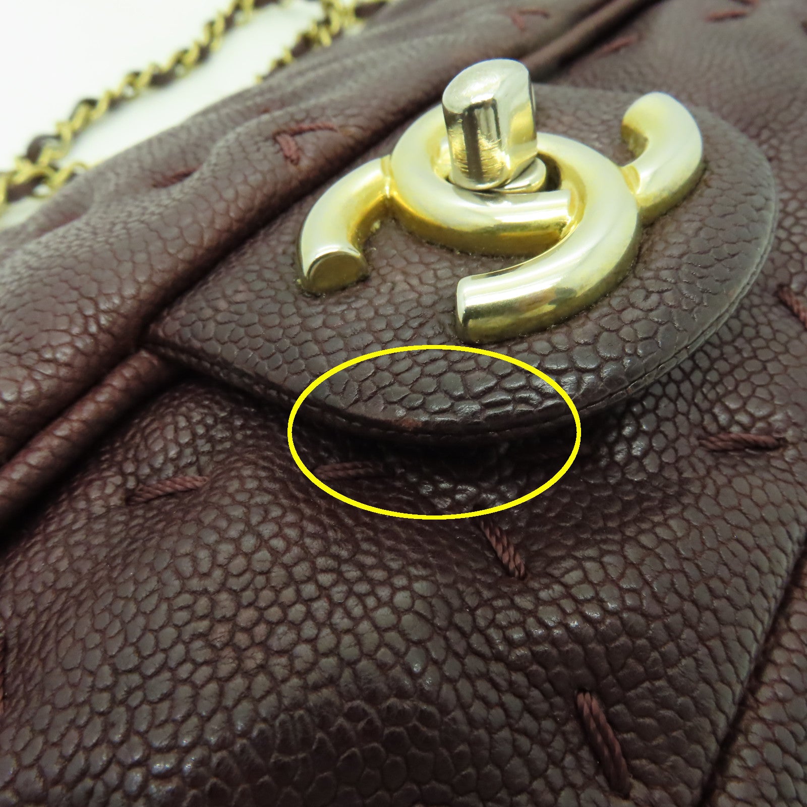 CHANEL 【激減優惠】菱格Caviar皮革Shoulder Bag金扣鏈帶肩背袋啡色