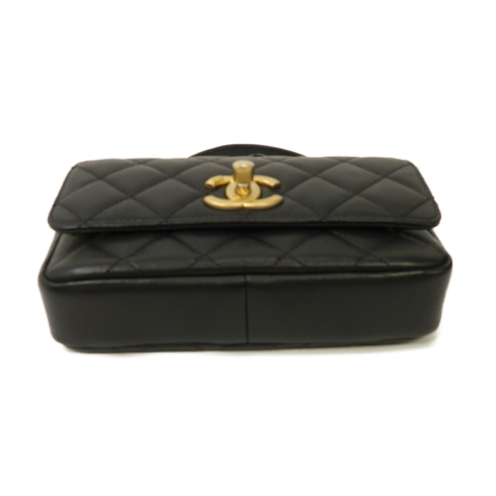 CHANEL 【激減優惠】菱格牛皮皮革Waist Bag金扣腰包黑色