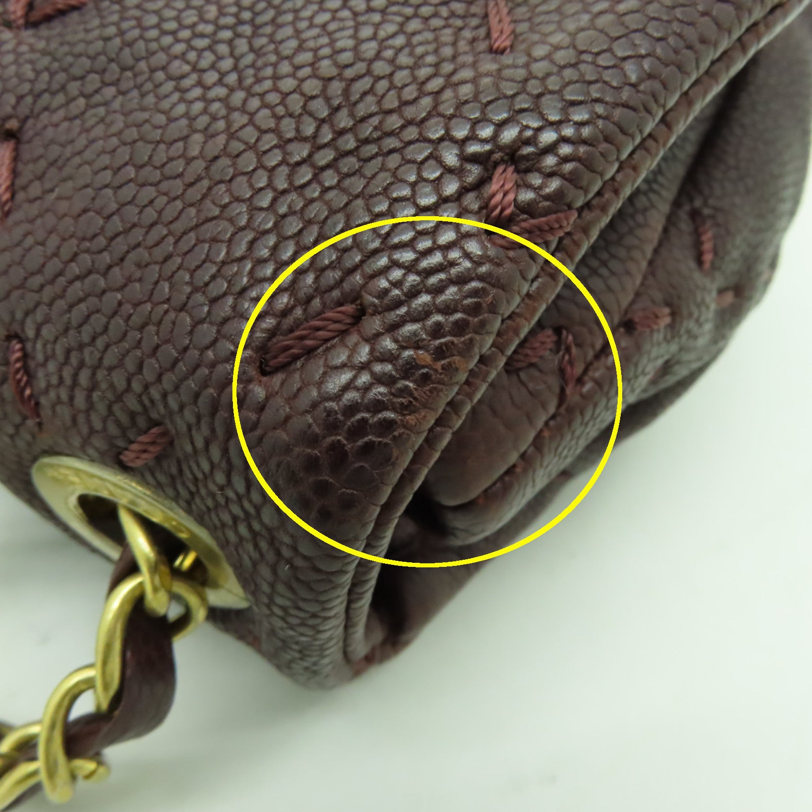 CHANEL 【激減優惠】菱格Caviar皮革Shoulder Bag金扣鏈帶肩背袋啡色