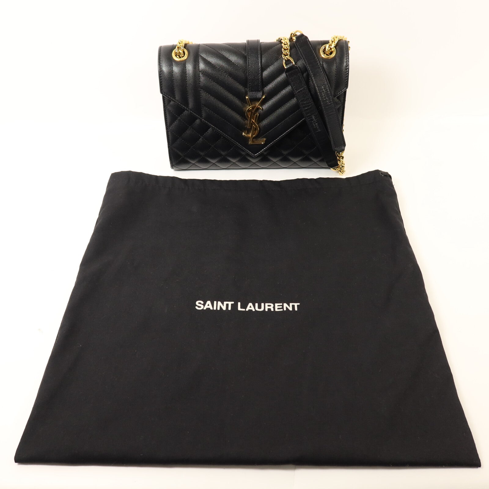 SAINT LAURENT 牛皮皮革Envelop Medium金扣鏈帶肩背袋