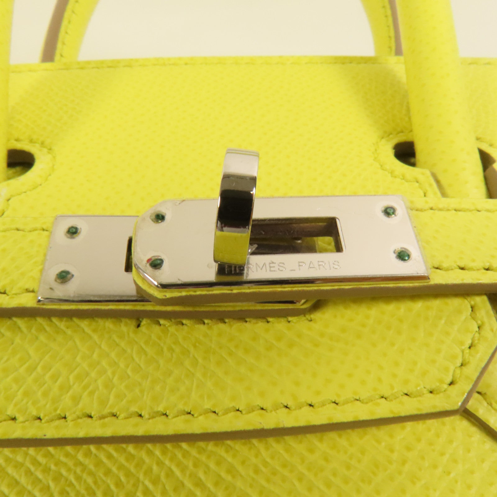 HERMES Epsom皮革Birkin 25銀扣手挽袋Lime