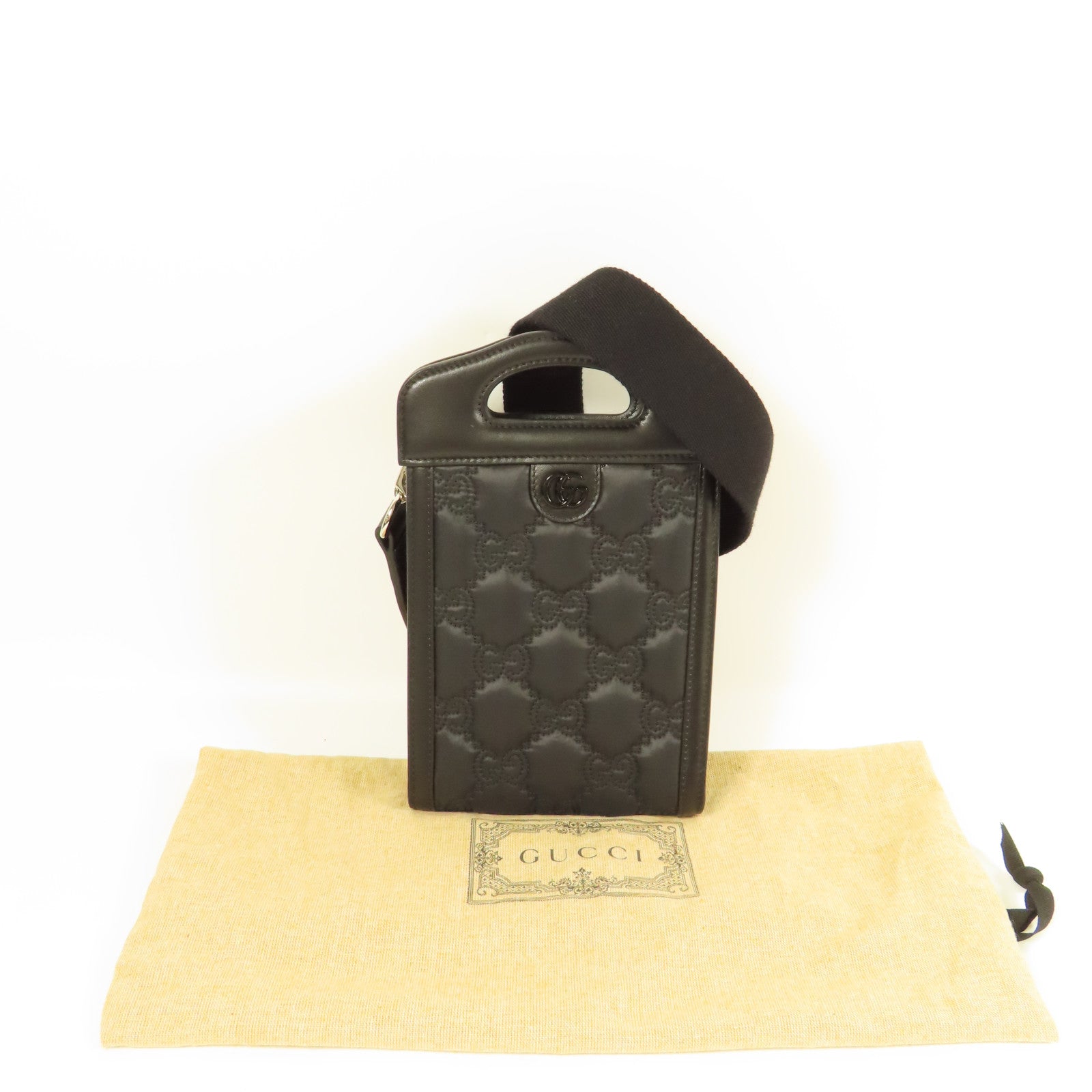 GUCCI SHW GG Matelasse Top Handle Bag 2 Way Shoulder 723776 Leather Black