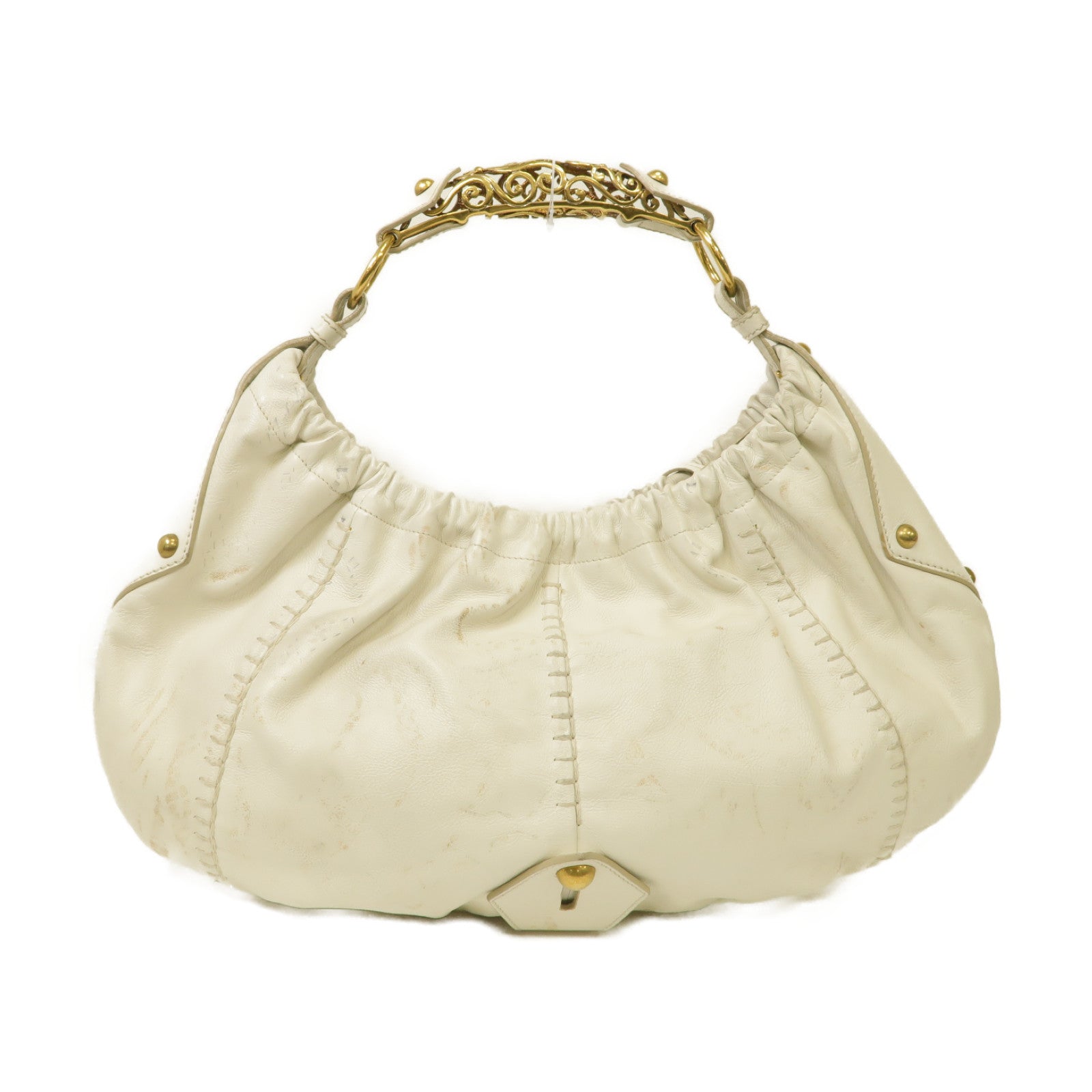 YVES SAINT LAURENT 牛皮皮革Vincennes Mombasa Hobo Bag金扣肩背袋白色