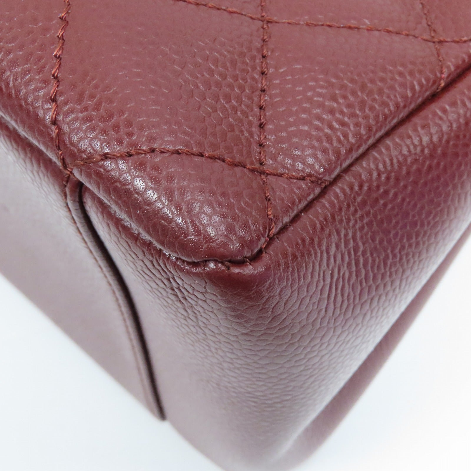CHANEL 菱格Caviar皮革Grand Shopping Tote Bag銀扣鏈帶肩背袋深紅色