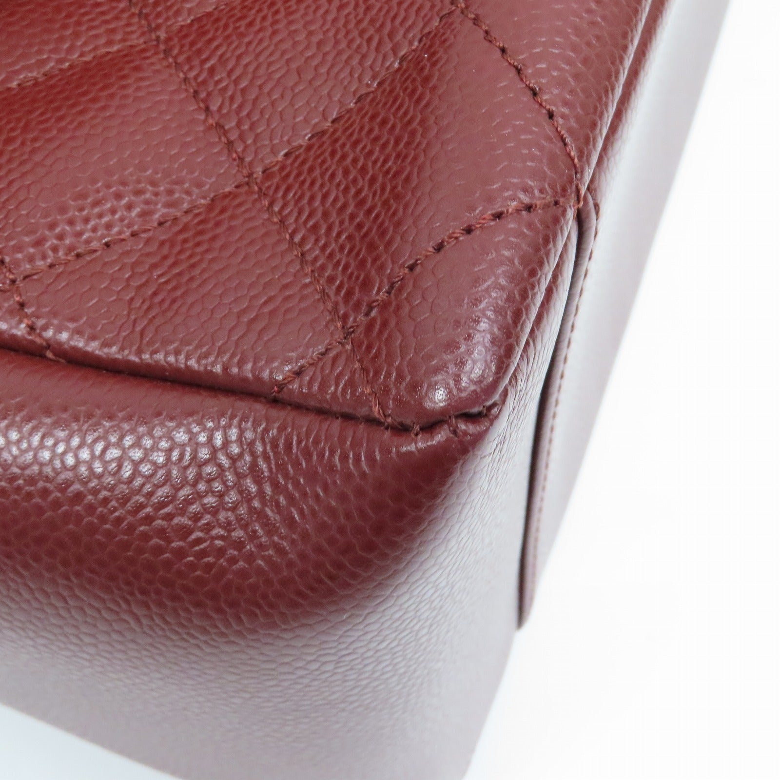 CHANEL 菱格Caviar皮革Grand Shopping Tote Bag銀扣鏈帶肩背袋深紅色