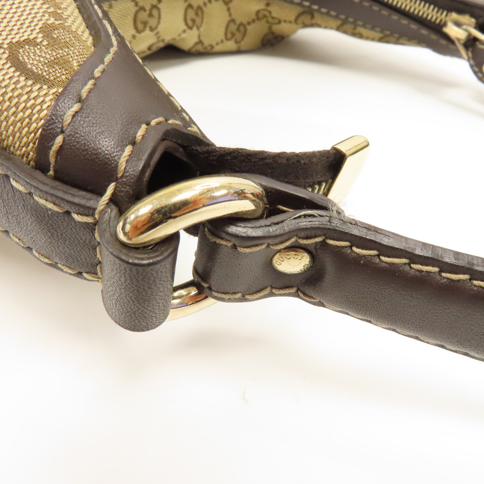 GUCCI 帆布Shoulder Bag金扣肩背袋棕色