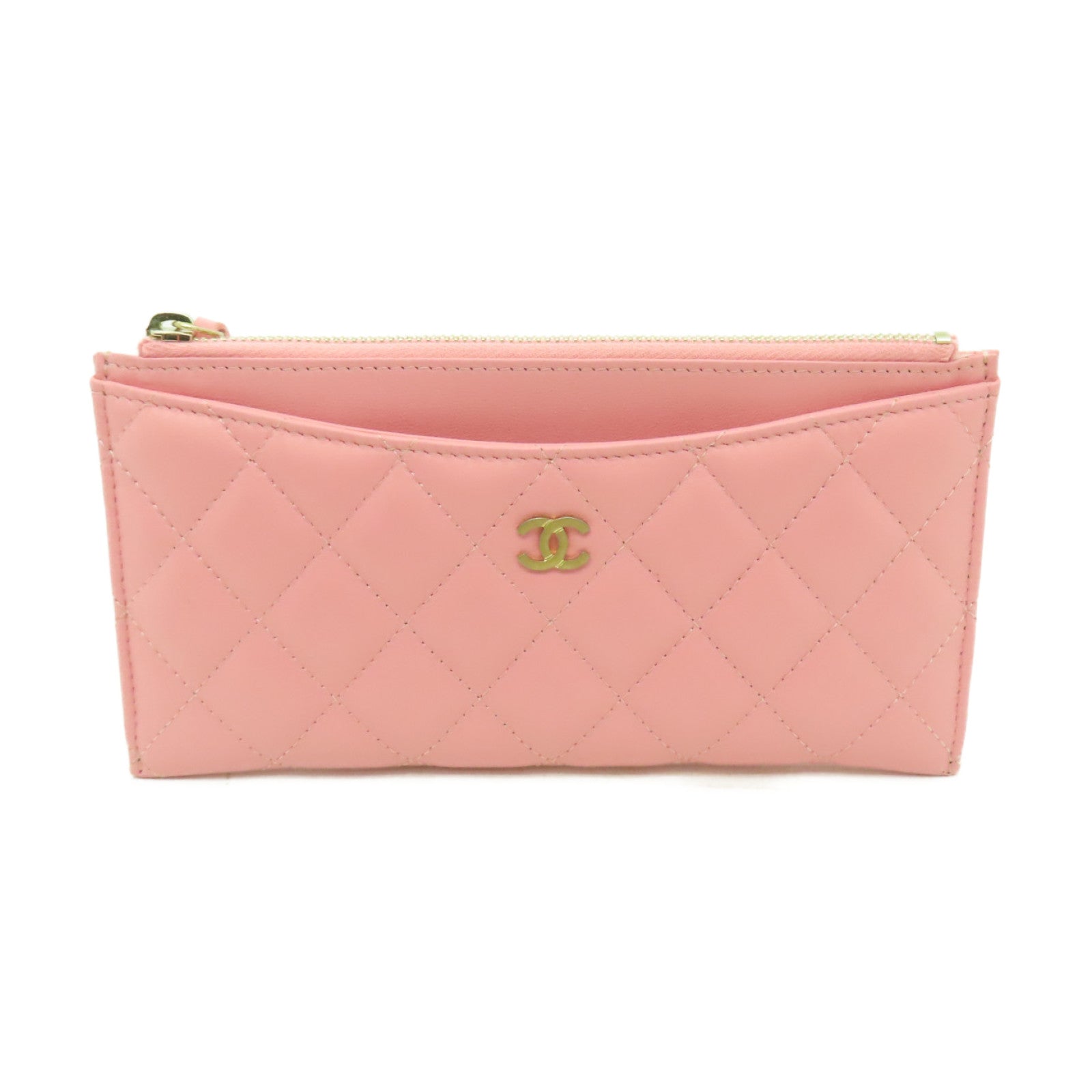 CHANEL 【清倉大減價】菱格羊皮皮革Clutch手拿包粉紅色