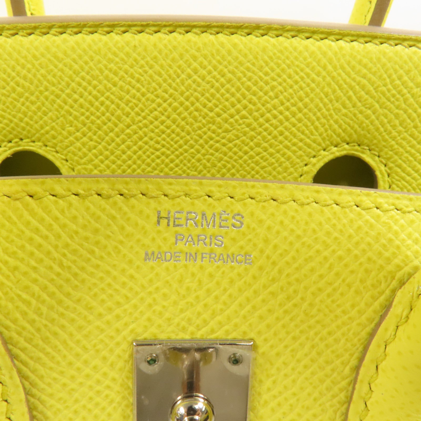 HERMES Epsom皮革Birkin 25銀扣手挽袋Lime