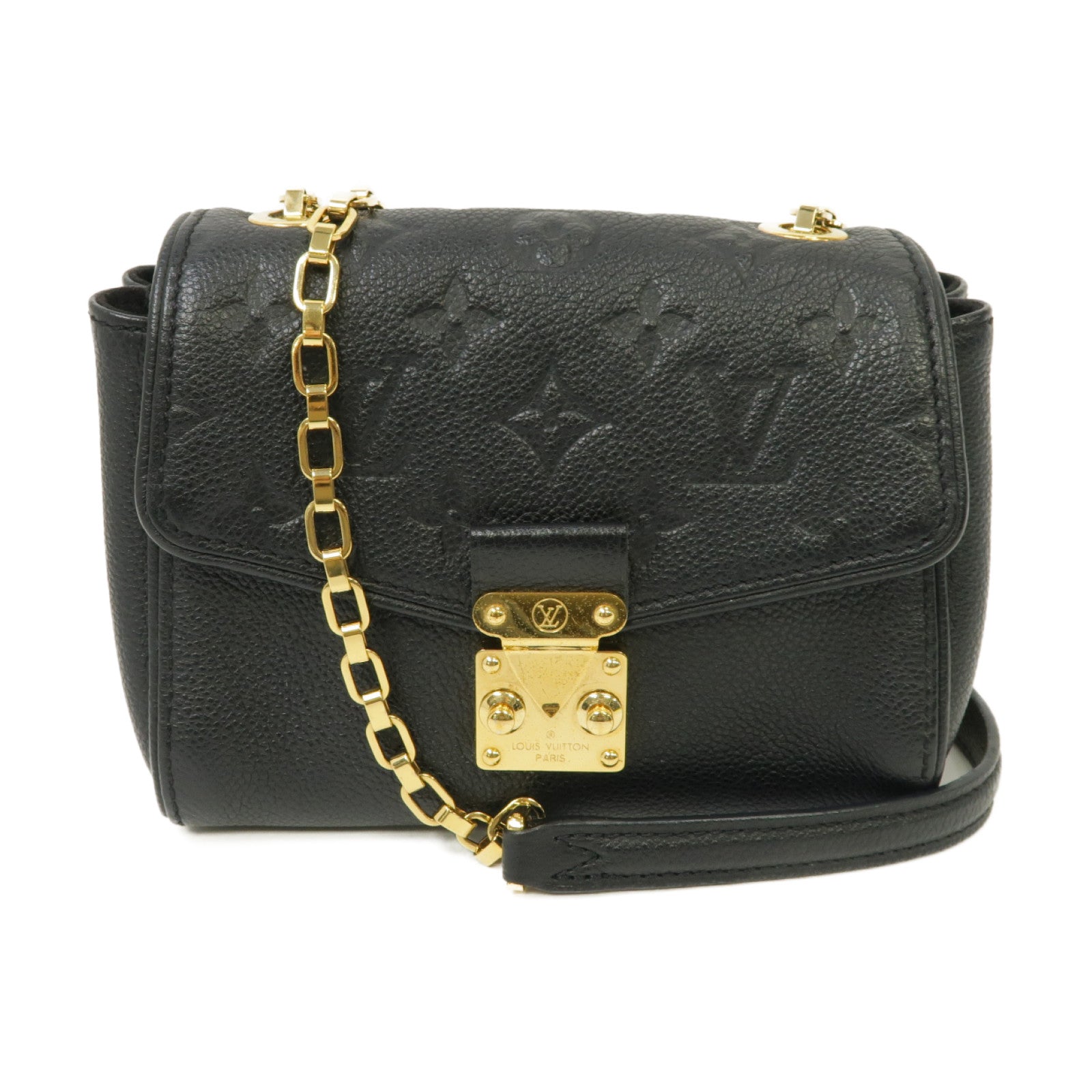 LOUIS VUITTON Monogram Empreinte Saint Germain BB金扣鏈帶肩背袋黑色