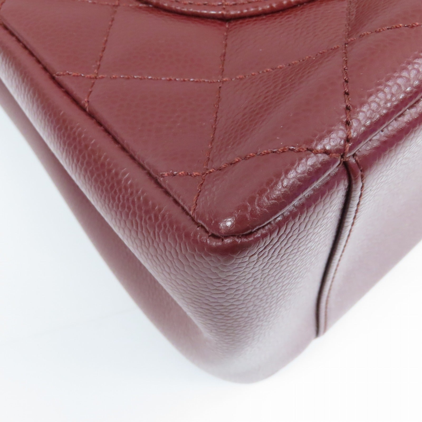 CHANEL 菱格Caviar皮革Grand Shopping Tote Bag銀扣鏈帶肩背袋深紅色
