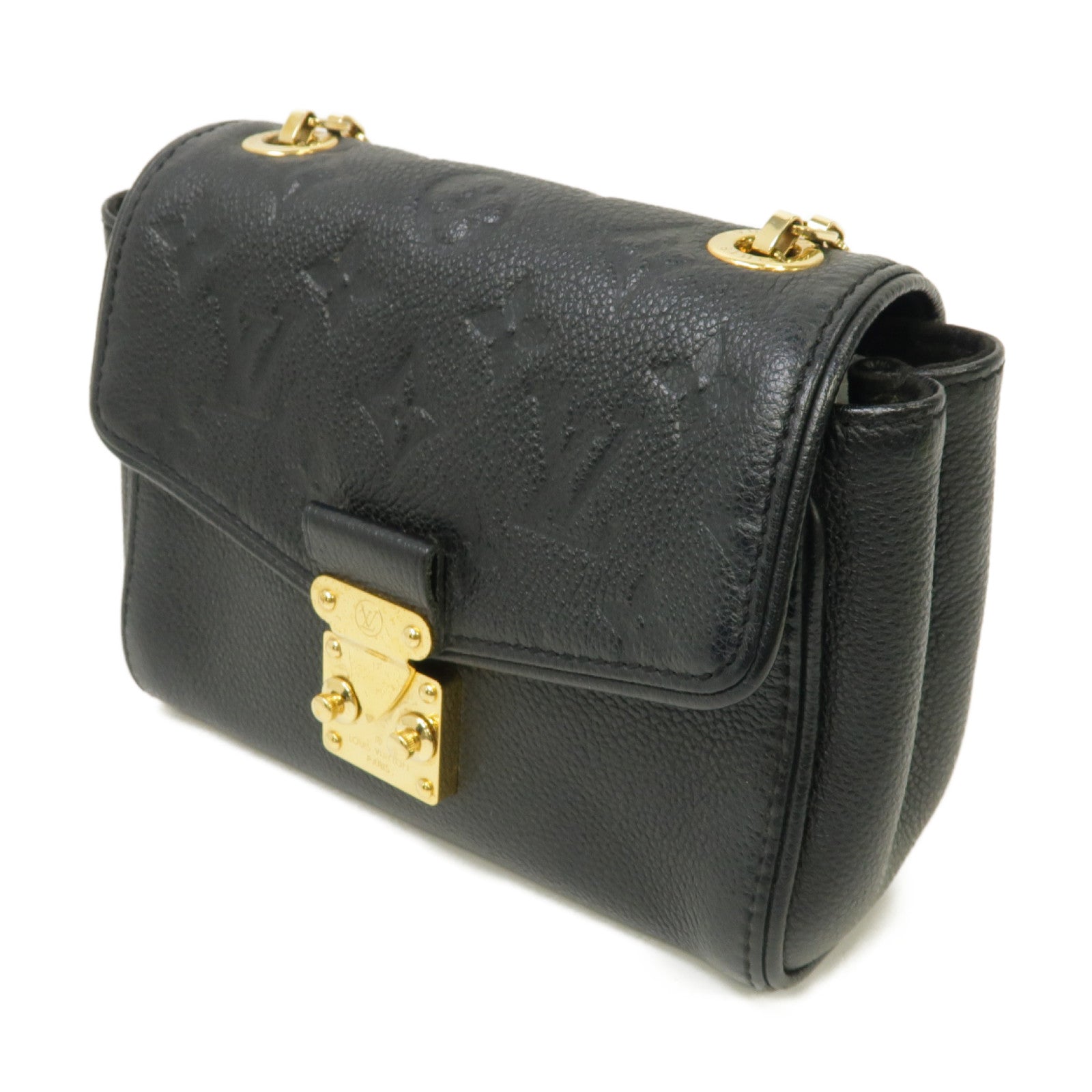 LOUIS VUITTON Monogram Empreinte Saint Germain BB金扣鏈帶肩背袋黑色