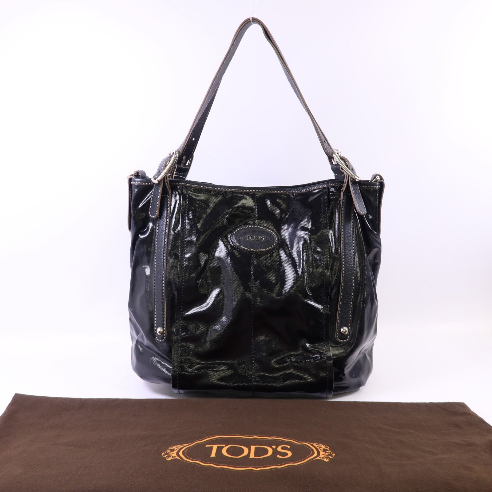 TOD'S 塗層帆布Shoulder Bag銀扣肩背袋