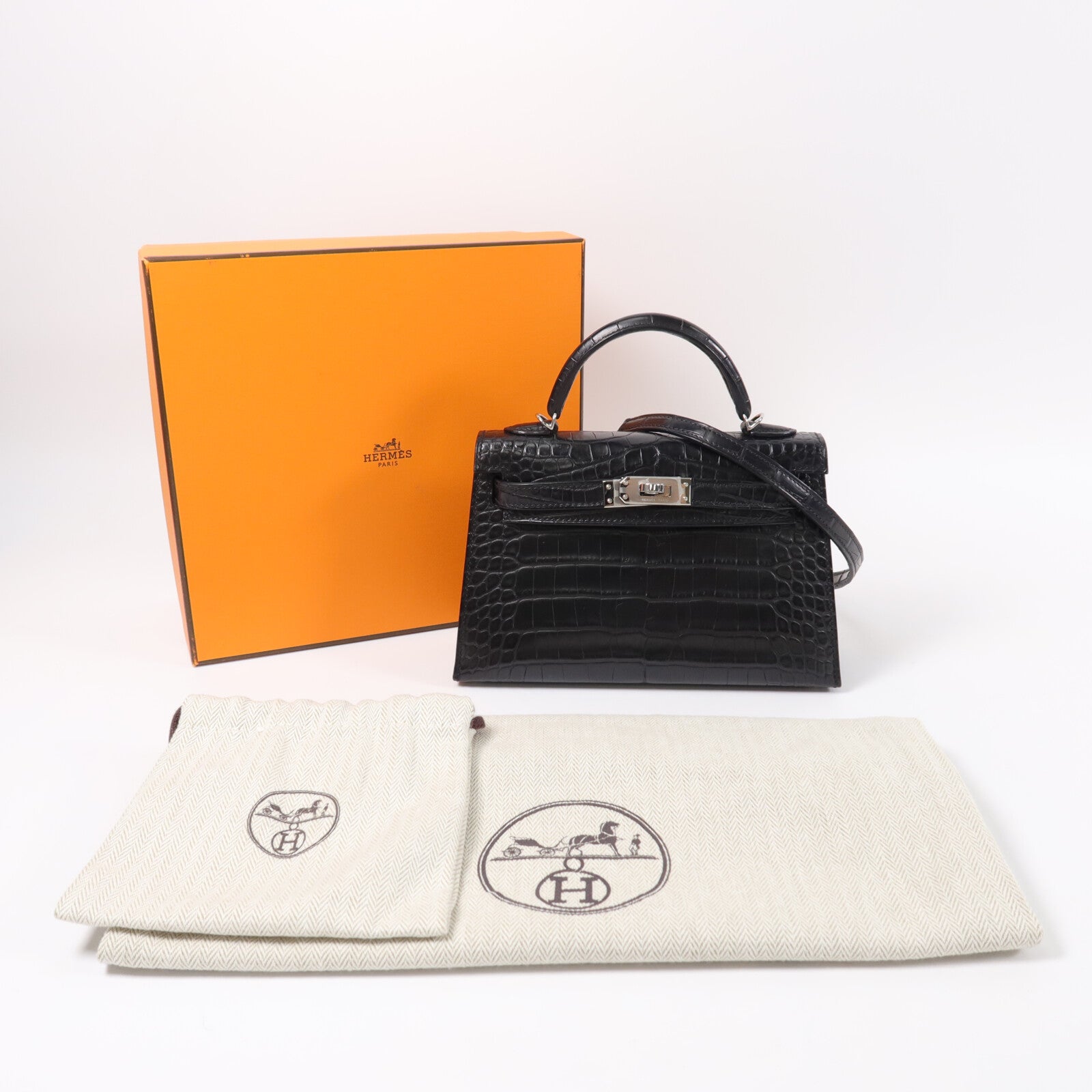 HERMES 珍稀皮革Mini Kelly II手挽肩背兩用袋Noir