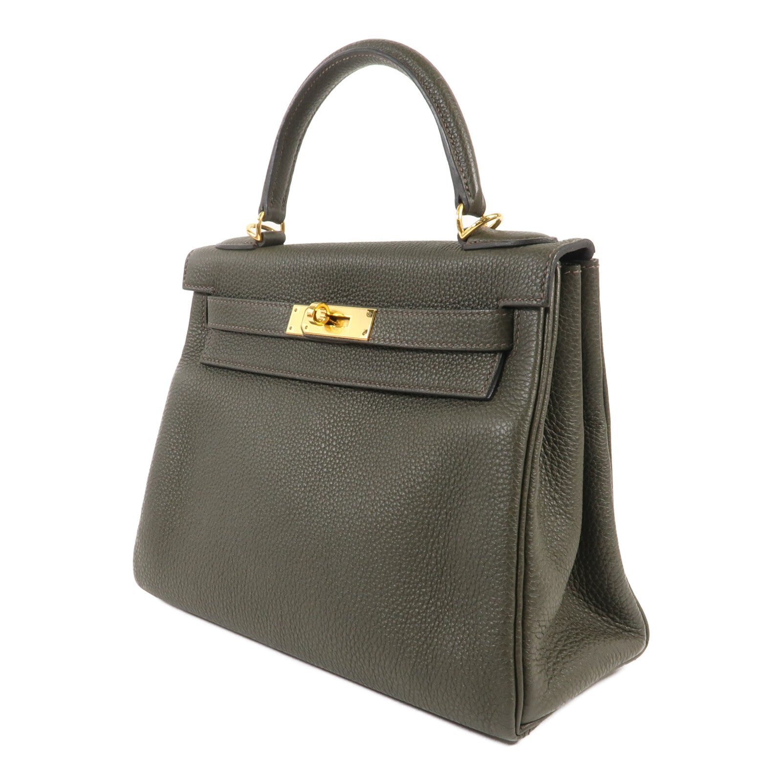 HERMES Togo皮革Kelly 28金扣手挽肩背兩用袋C6 Vert de Gris