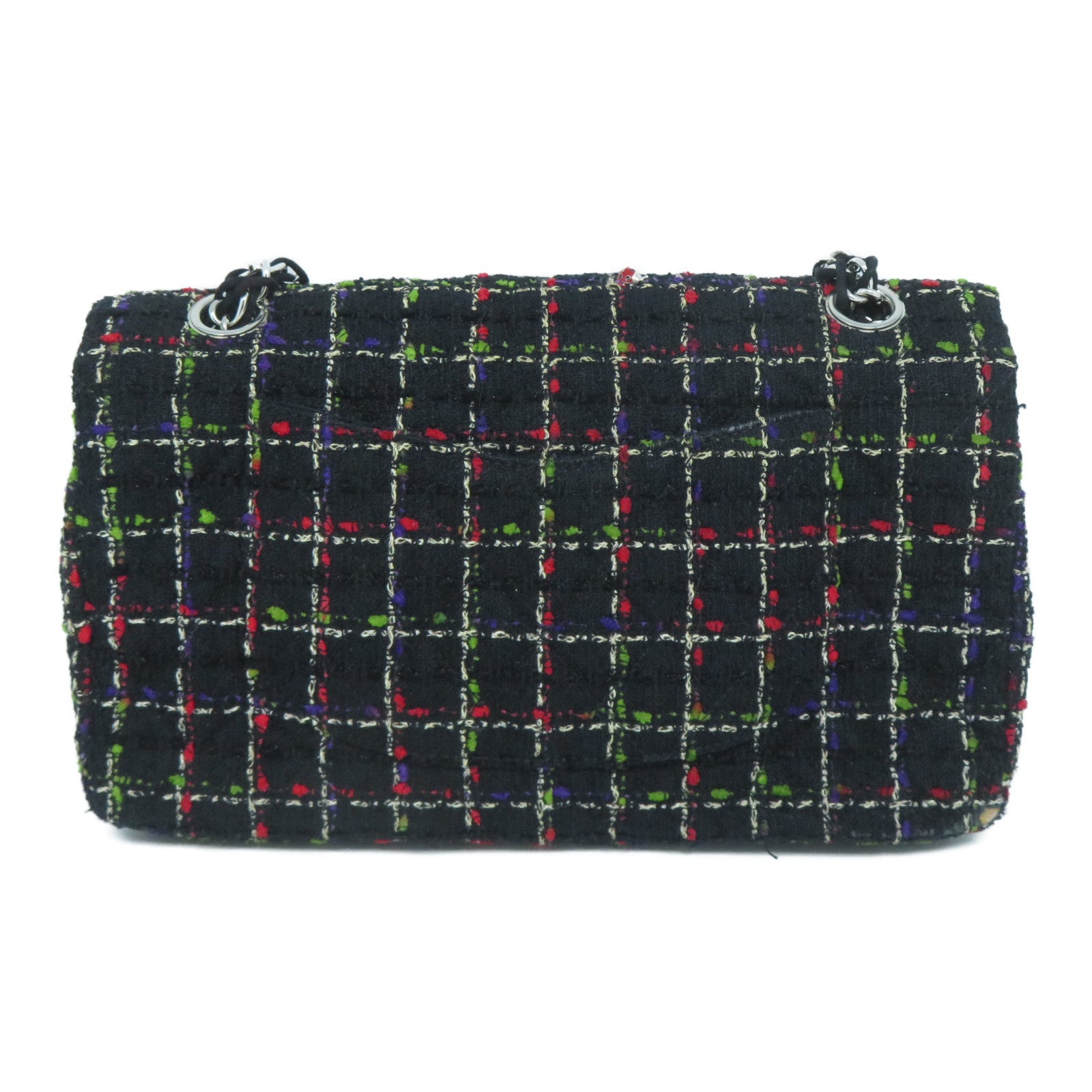 CHANEL 【激減優惠】斜紋軟呢Chain Shoulder Bag銀扣鏈帶肩背袋黑色/紅色