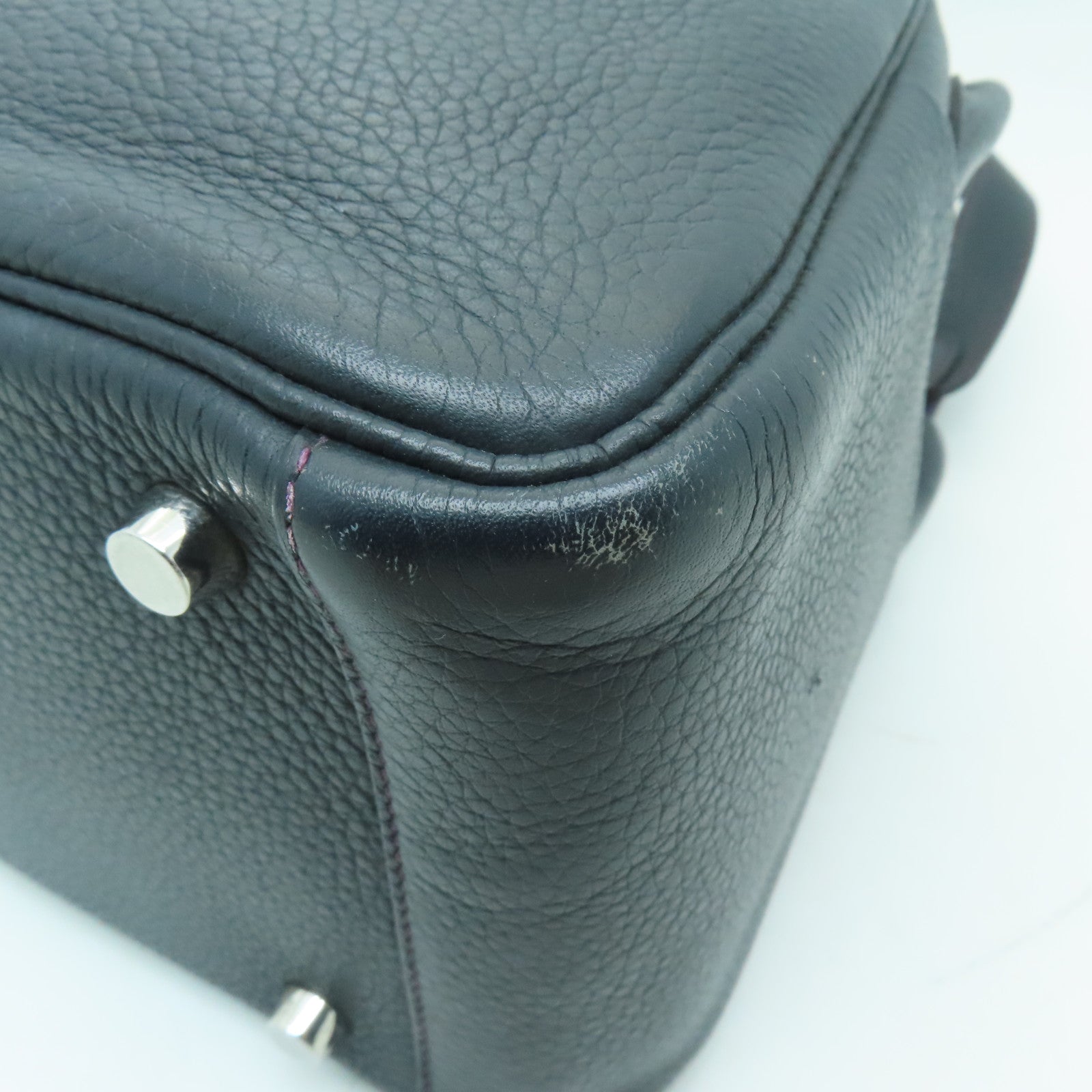 HERMES 【激減優惠】Clemence皮革Lindy 26銀扣手挽肩背兩用袋深藍色