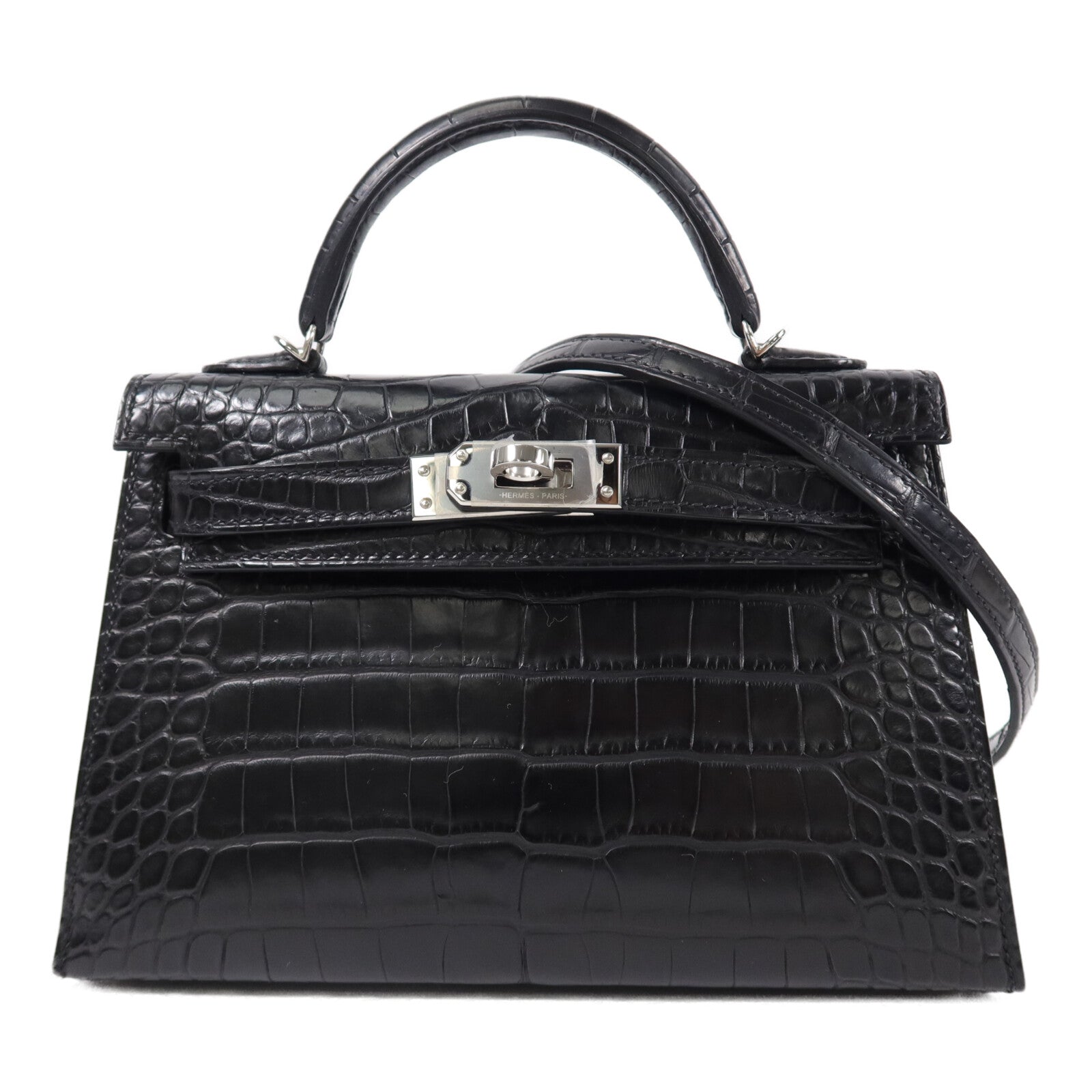 HERMES 珍稀皮革Mini Kelly II手挽肩背兩用袋Noir