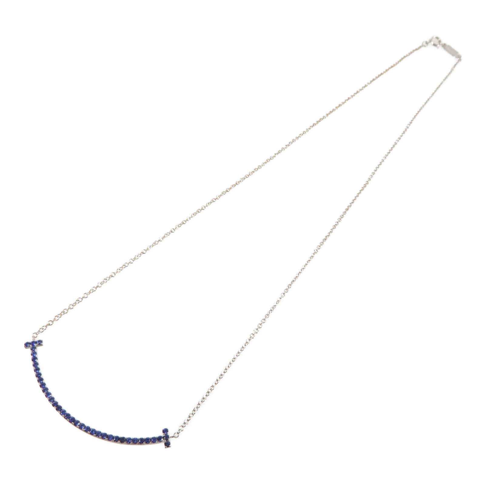 TIFFANY＆CO 18K白金/Sapphire T Smile藍寶石項鍊