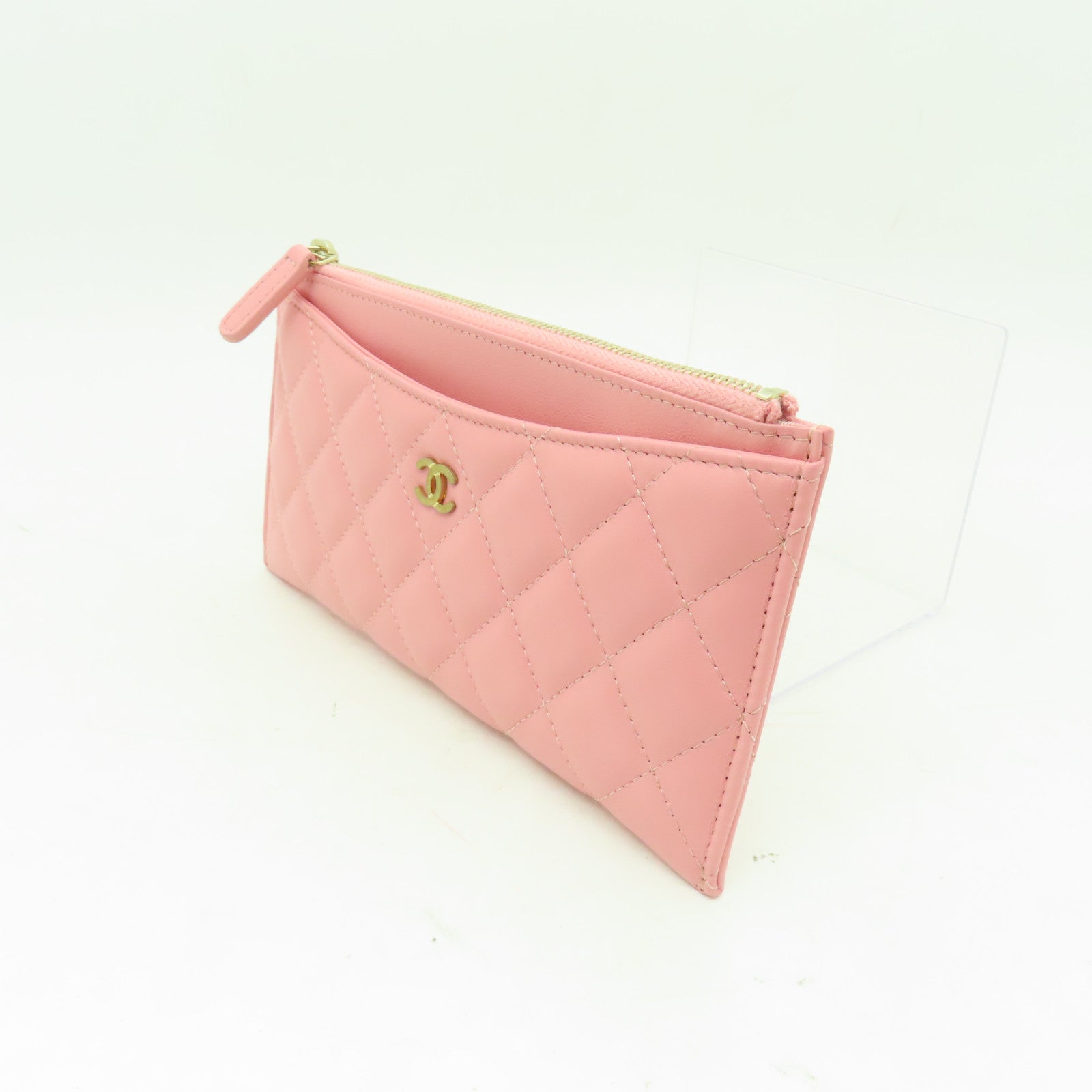 CHANEL 【清倉大減價】菱格羊皮皮革Clutch手拿包粉紅色