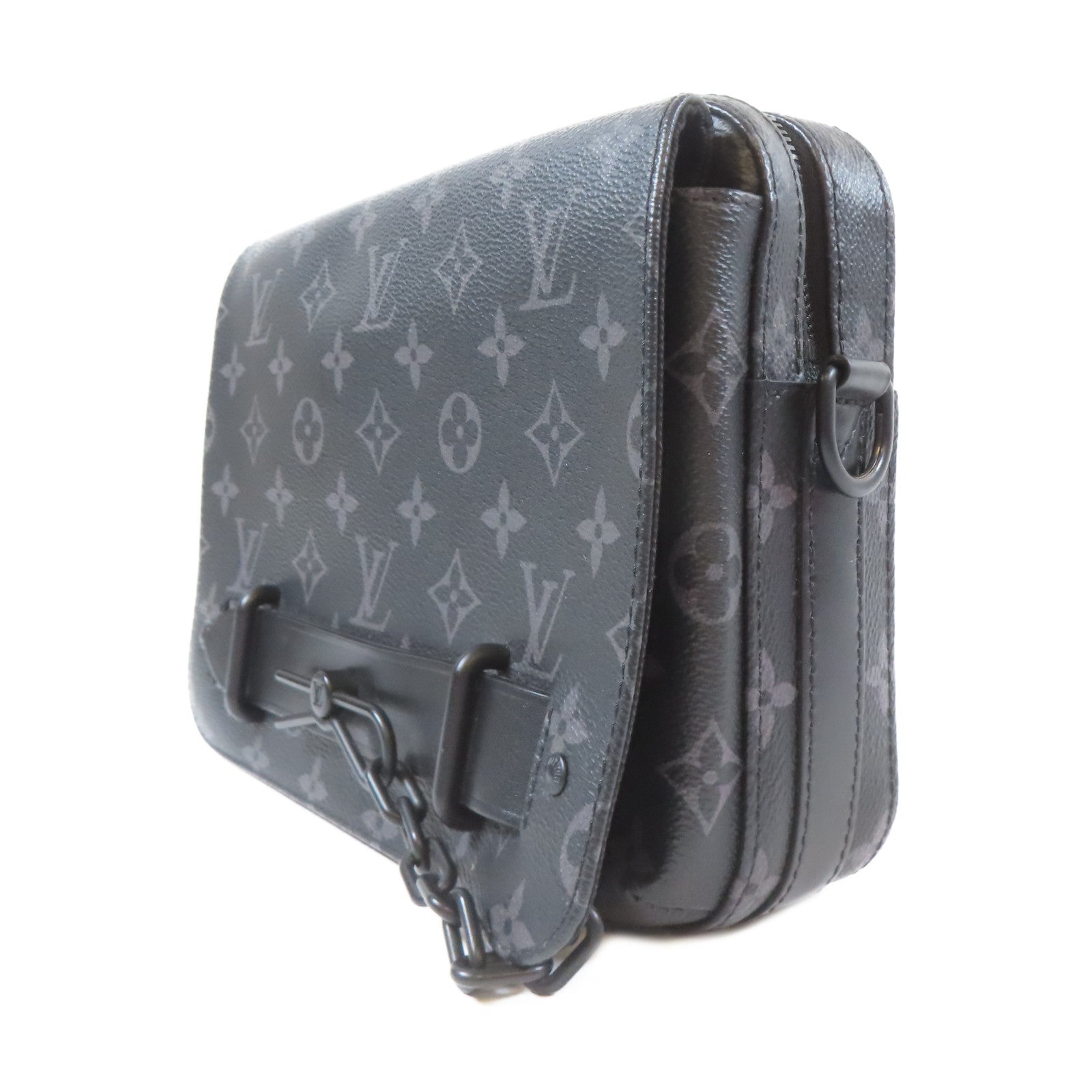 LOUIS VUITTON Monogram Eclipse Steamer Messenger肩背袋黑色