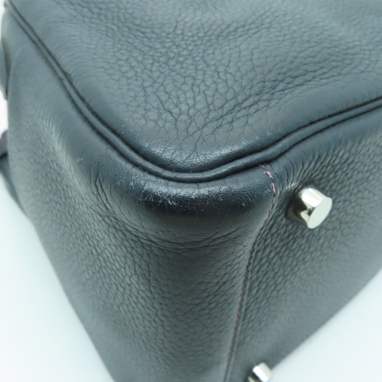 HERMES 【激減優惠】Clemence皮革Lindy 26銀扣手挽肩背兩用袋深藍色