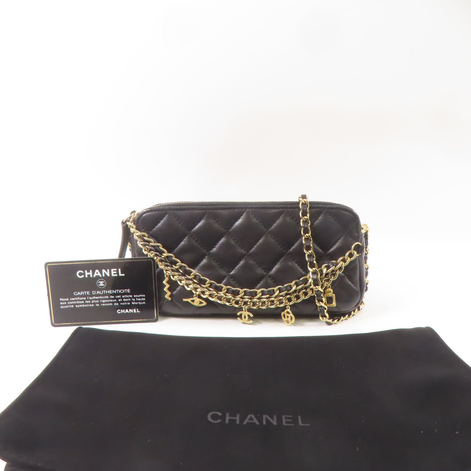 CHANEL 羊皮皮革Chain Shoulder Bag金扣鏈帶肩背袋黑色