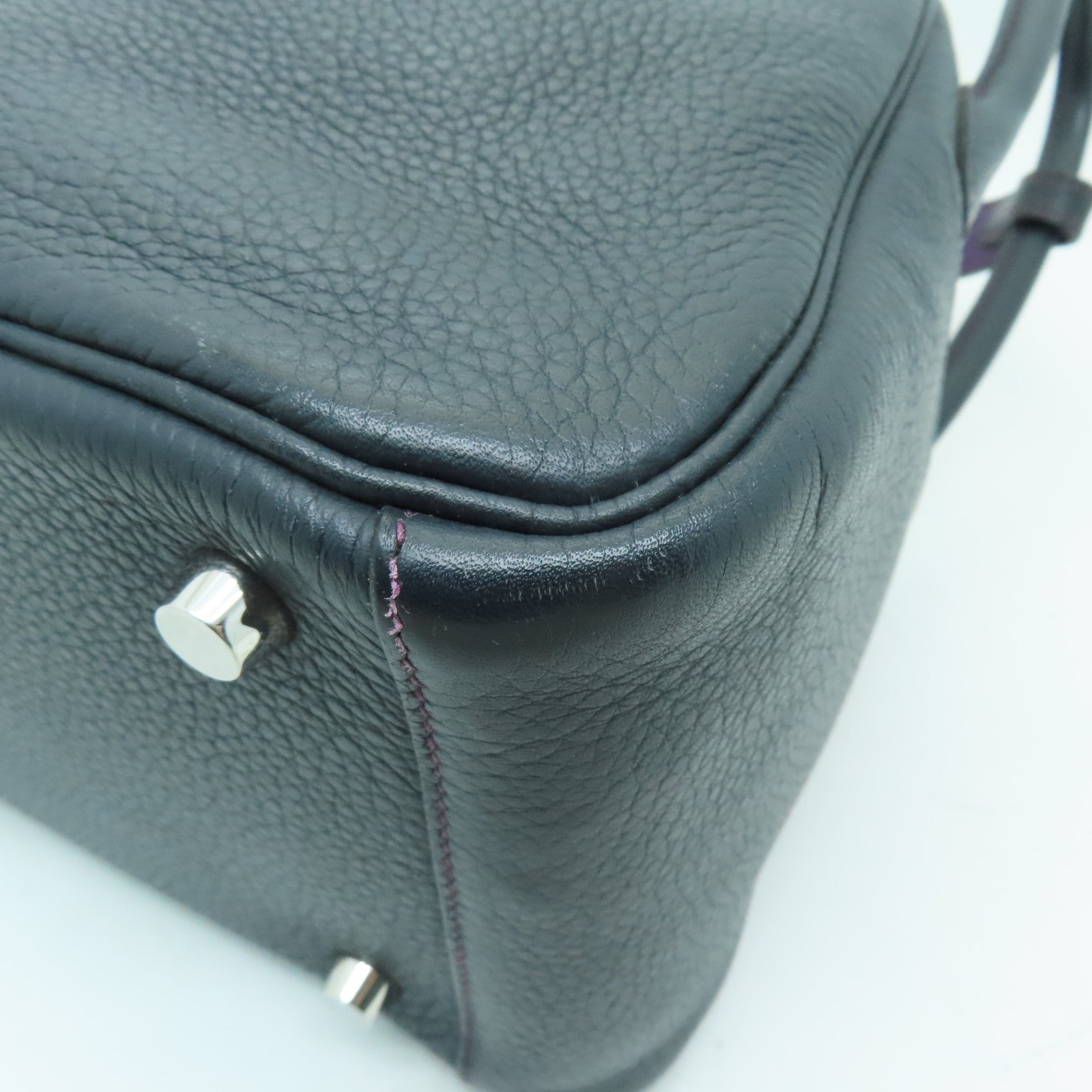 HERMES 【激減優惠】Clemence皮革Lindy 26銀扣手挽肩背兩用袋深藍色