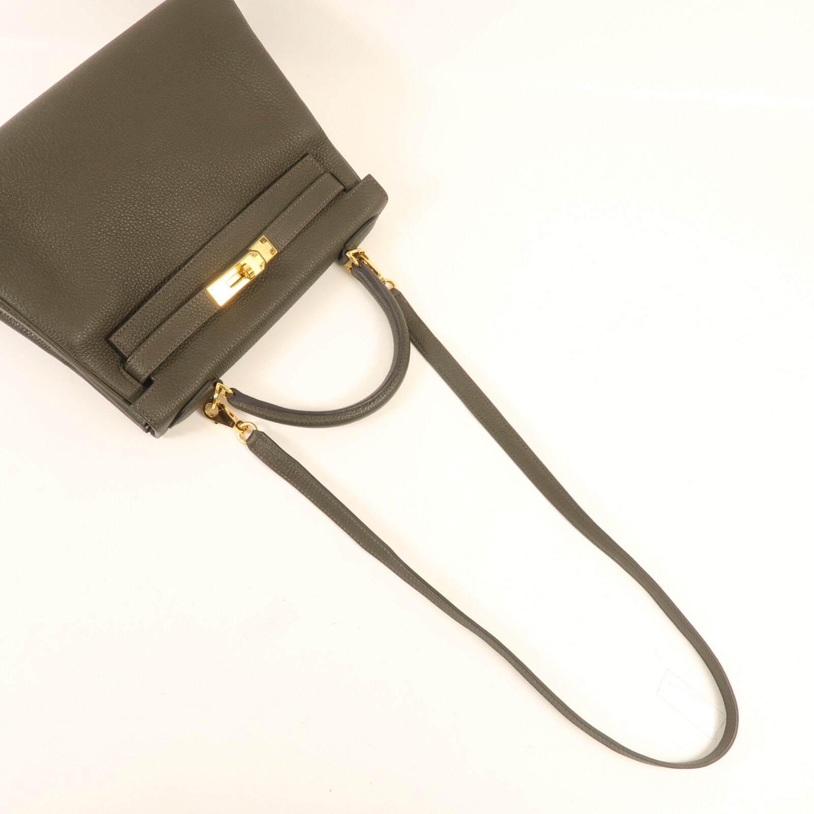 HERMES Togo皮革Kelly 28金扣手挽肩背兩用袋C6 Vert de Gris