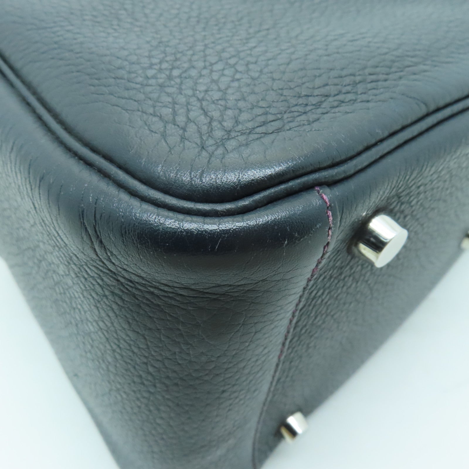 HERMES 【激減優惠】Clemence皮革Lindy 26銀扣手挽肩背兩用袋深藍色