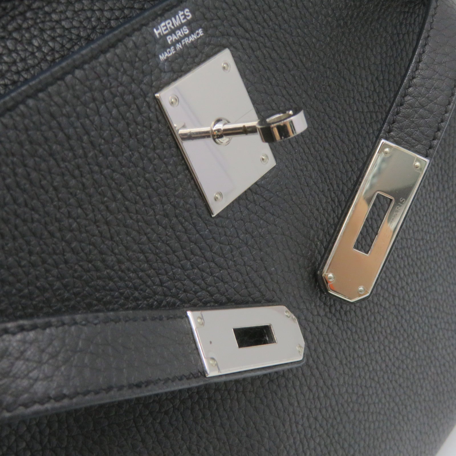 HERMES 【激減優惠】Clemence皮革Kelly 28 2Way Shoulder Bag銀扣手挽肩背兩用袋8P黑色