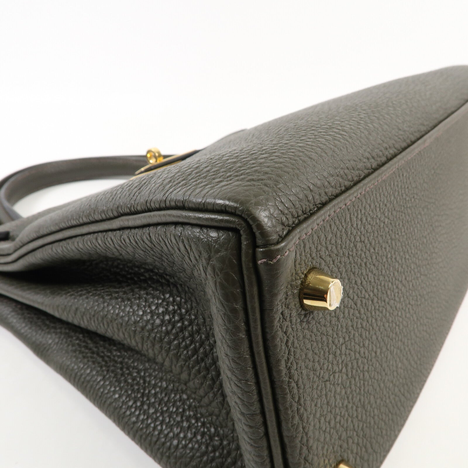 HERMES Togo皮革Kelly 28金扣手挽肩背兩用袋C6 Vert de Gris
