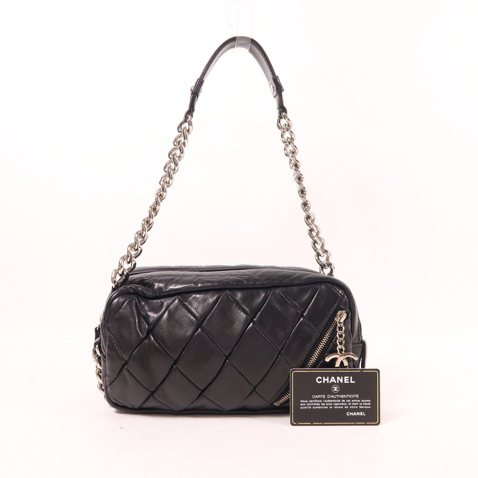 CHANEL 牛皮皮革Chain Shoulder銀扣鏈帶肩背袋