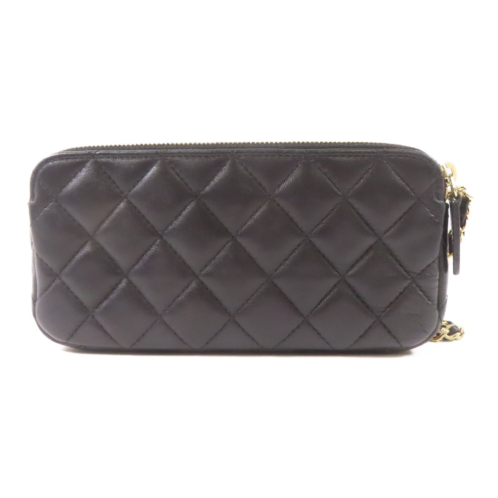 CHANEL 羊皮皮革Chain Shoulder Bag金扣鏈帶肩背袋黑色