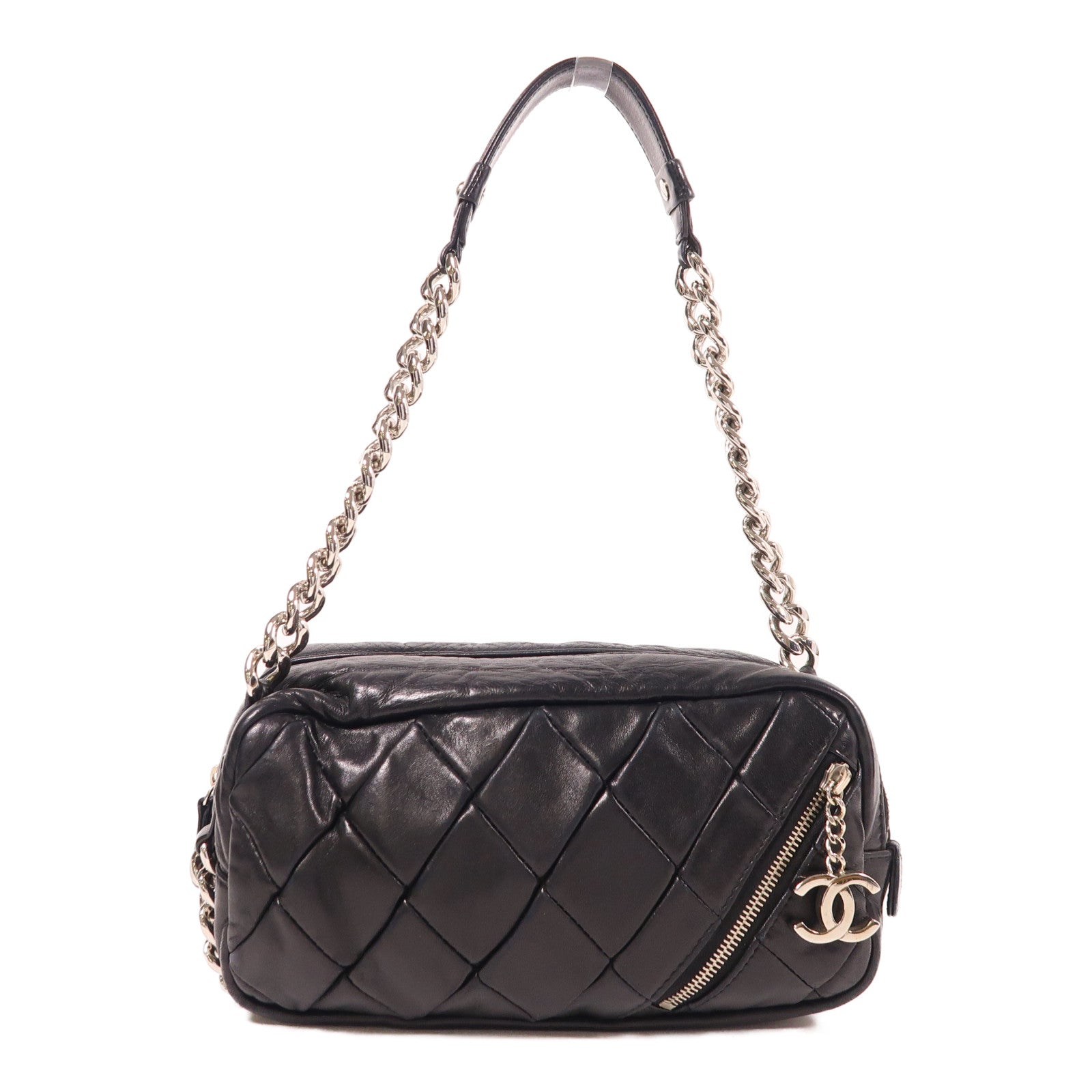 CHANEL 牛皮皮革Chain Shoulder銀扣鏈帶肩背袋