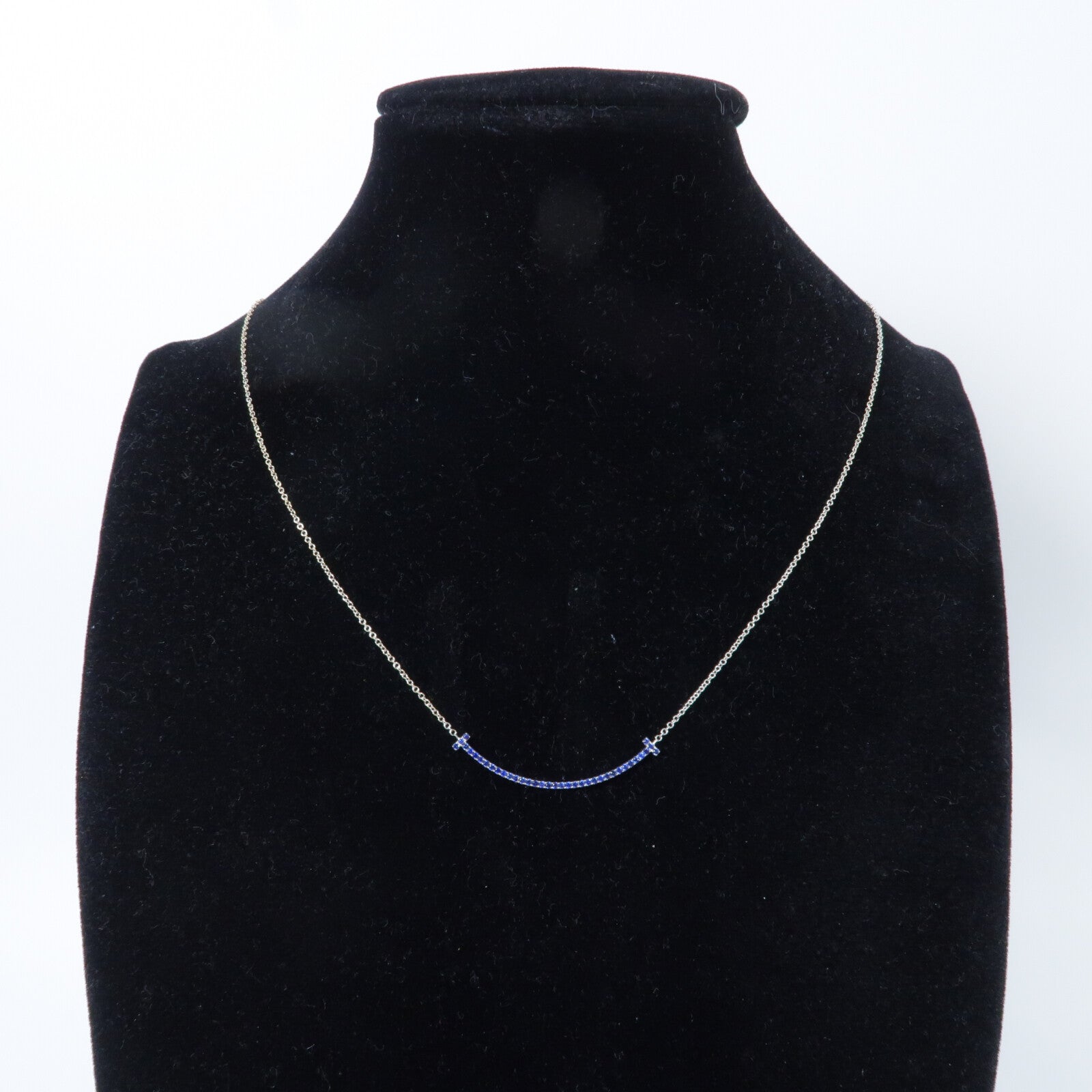 TIFFANY＆CO 18K白金/Sapphire T Smile藍寶石項鍊