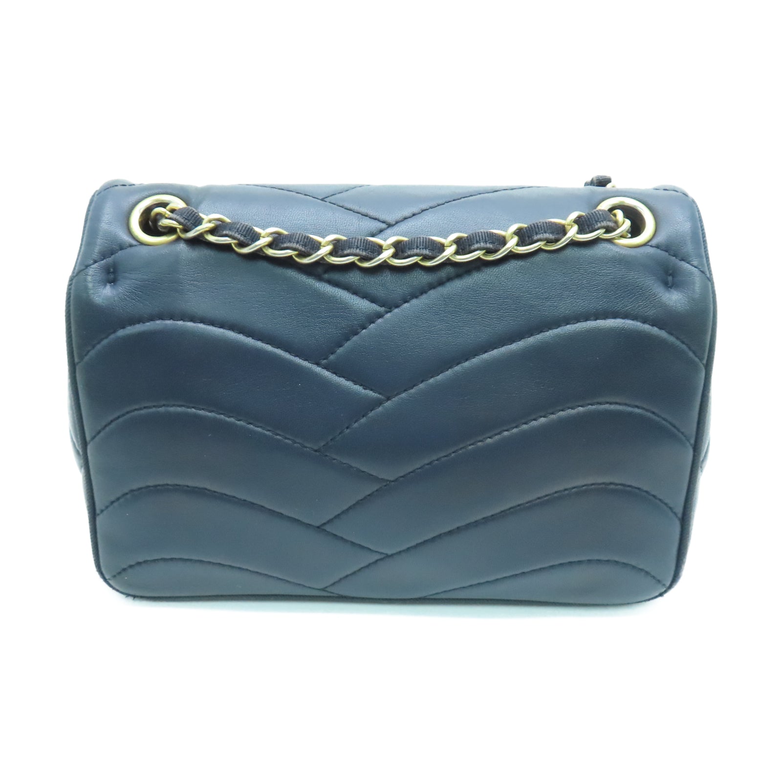 CHANEL 【清倉大減價】羊皮皮革Chain Shoulder金扣鏈帶肩背袋深藍色