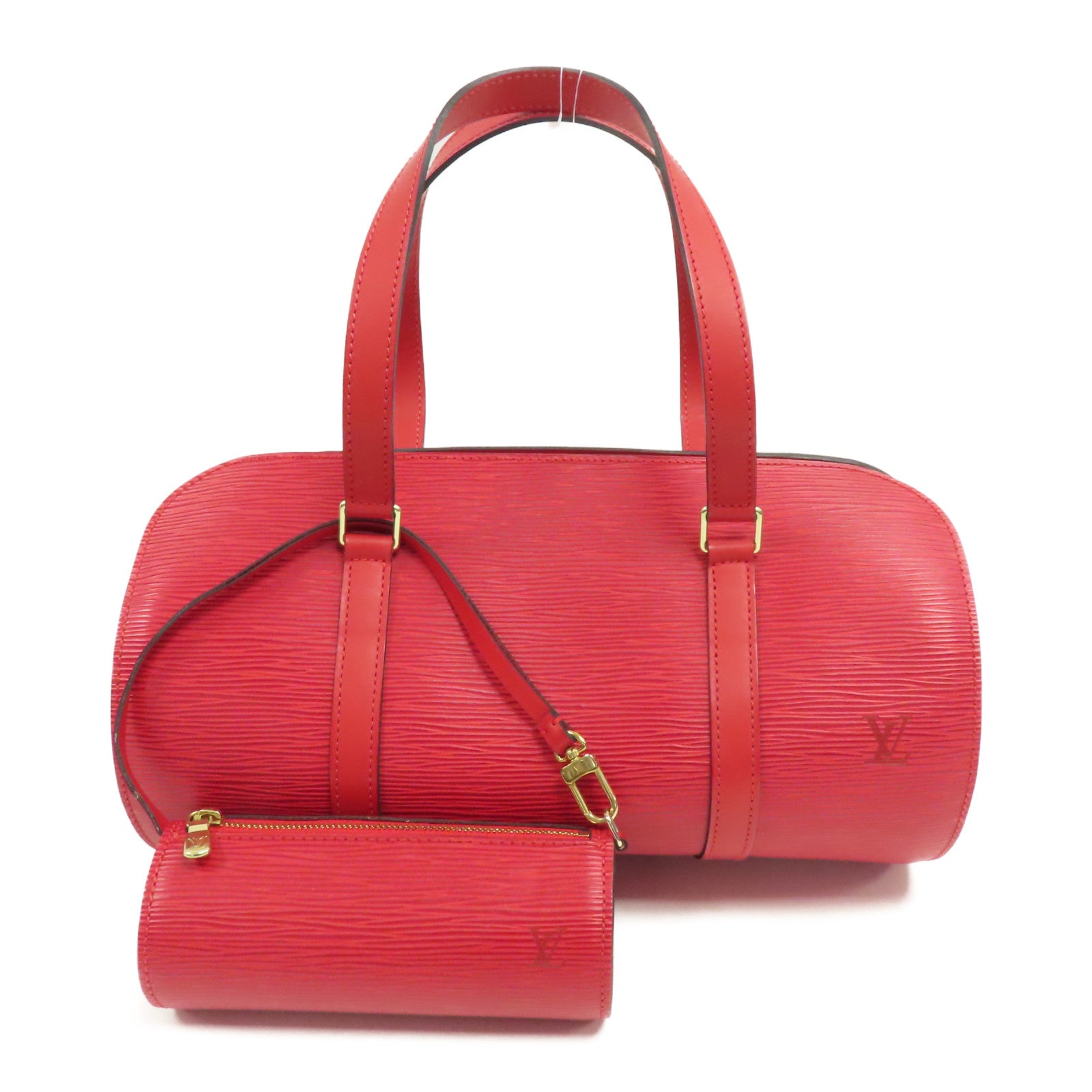 LOUIS VUITTON Epi Soufflot金扣手挽袋紅色