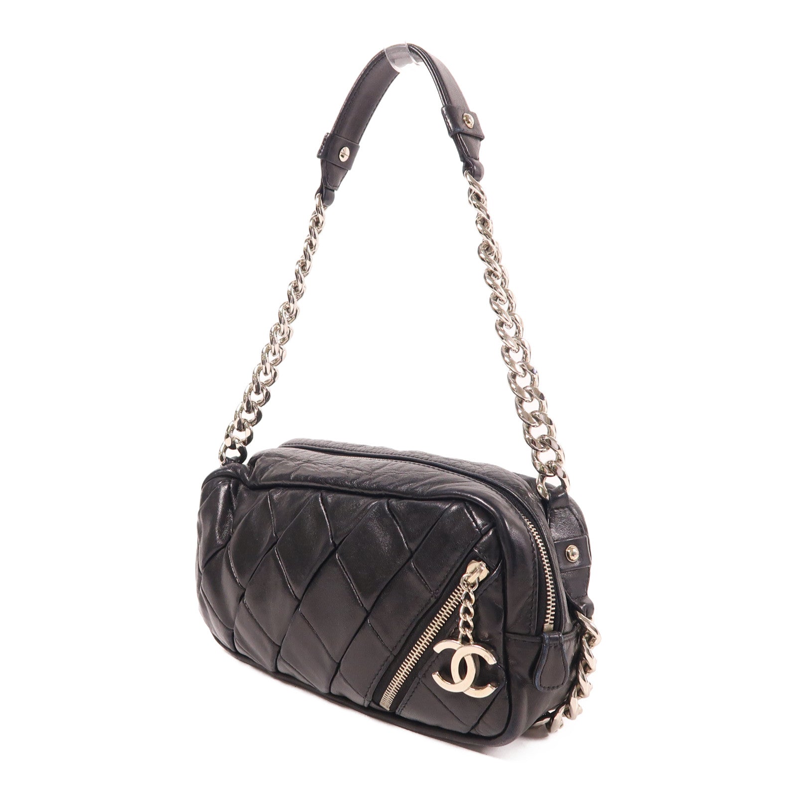 CHANEL 牛皮皮革Chain Shoulder銀扣鏈帶肩背袋