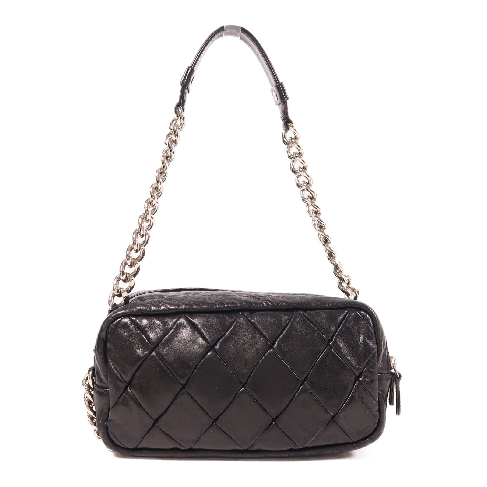 CHANEL 牛皮皮革Chain Shoulder銀扣鏈帶肩背袋