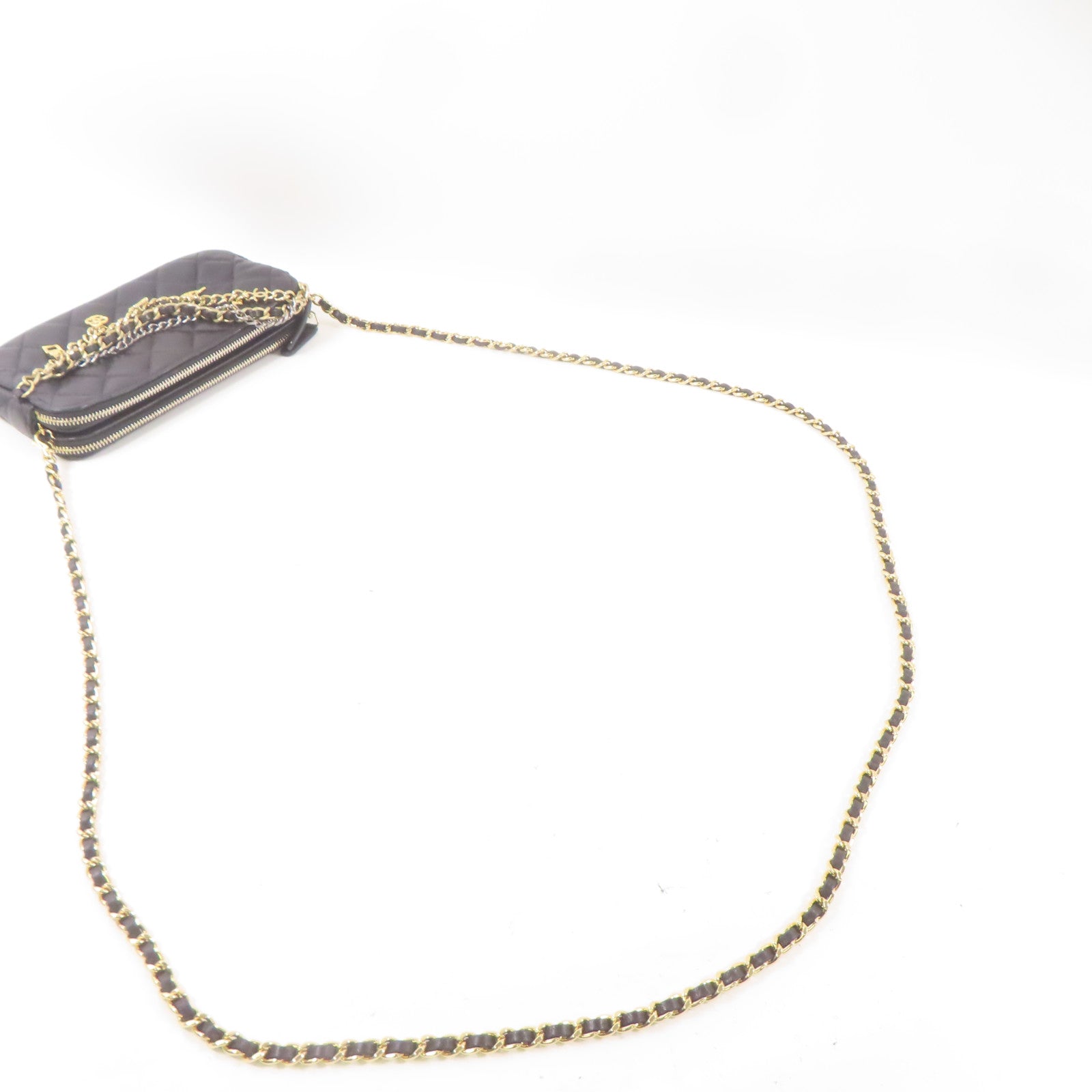 CHANEL 羊皮皮革Chain Shoulder Bag金扣鏈帶肩背袋黑色