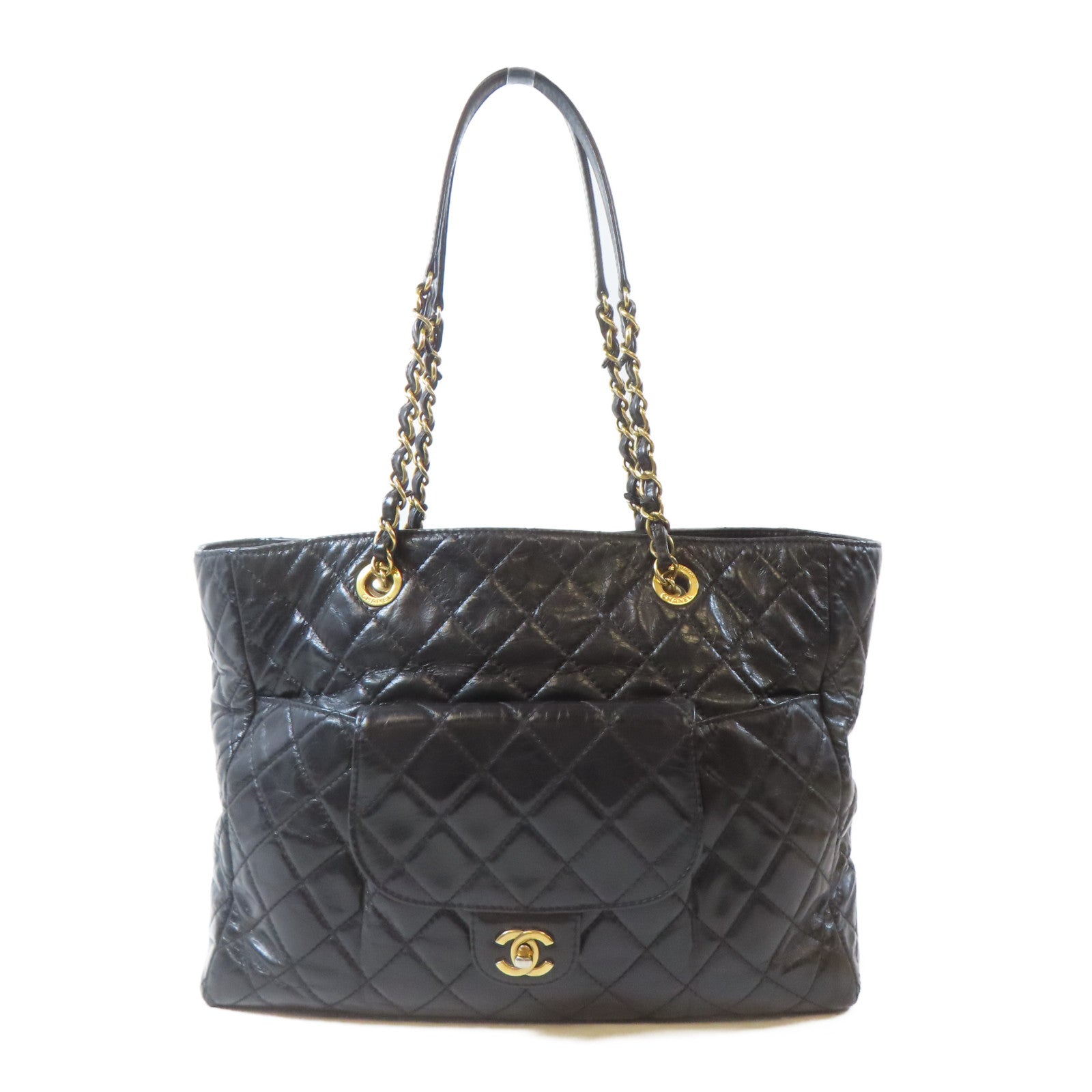 CHANEL 【激減優惠】菱格牛皮皮革Shoulder Bag金扣鏈帶肩背袋黑色