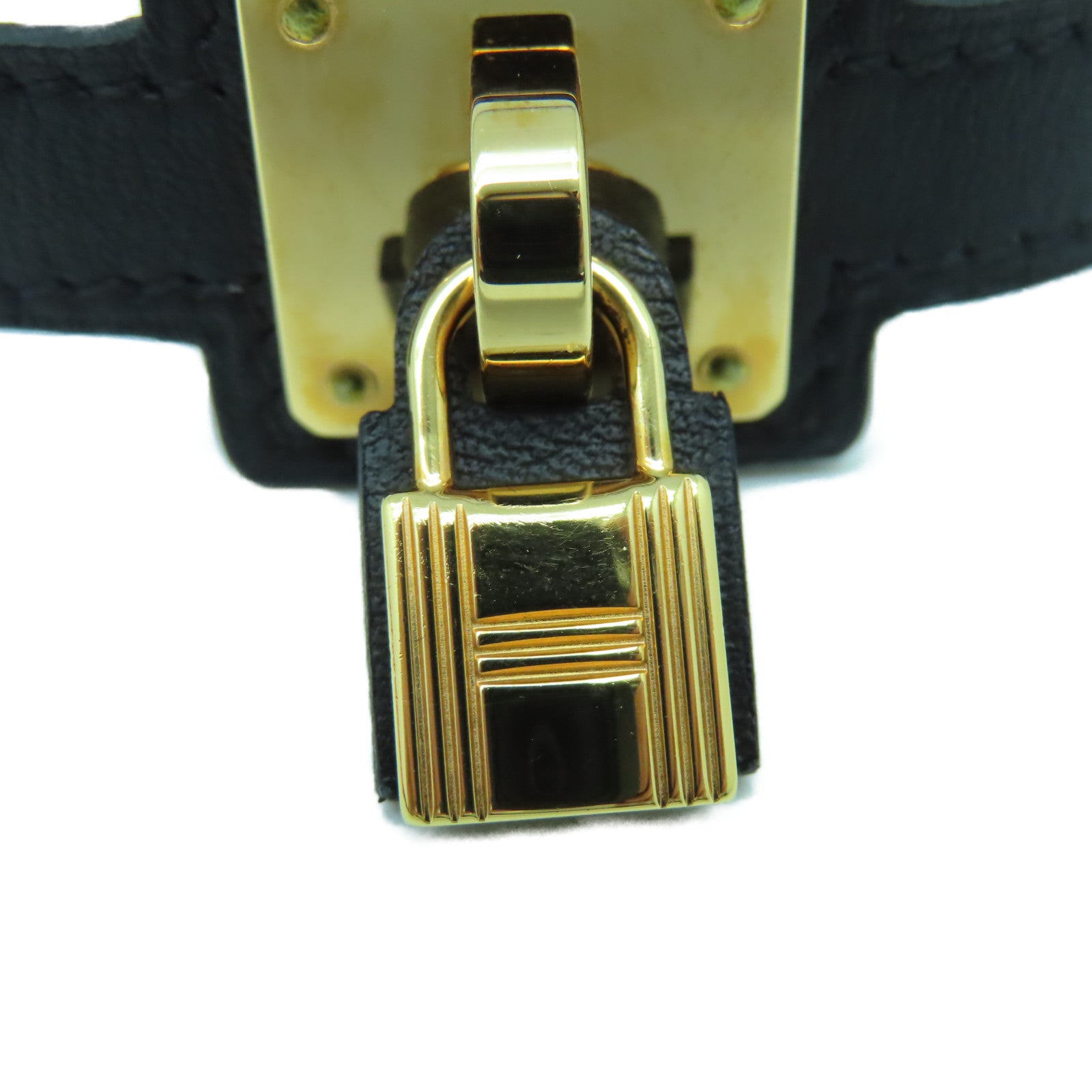 HERMES Swift皮革O'Kelly金扣手鐲黑色