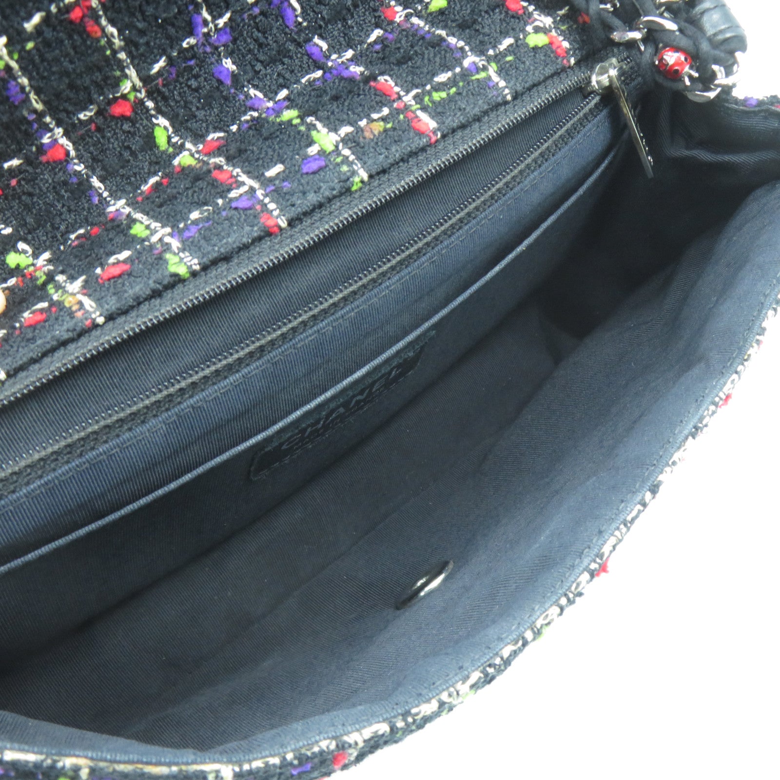 CHANEL 【激減優惠】斜紋軟呢Chain Shoulder Bag銀扣鏈帶肩背袋黑色/紅色