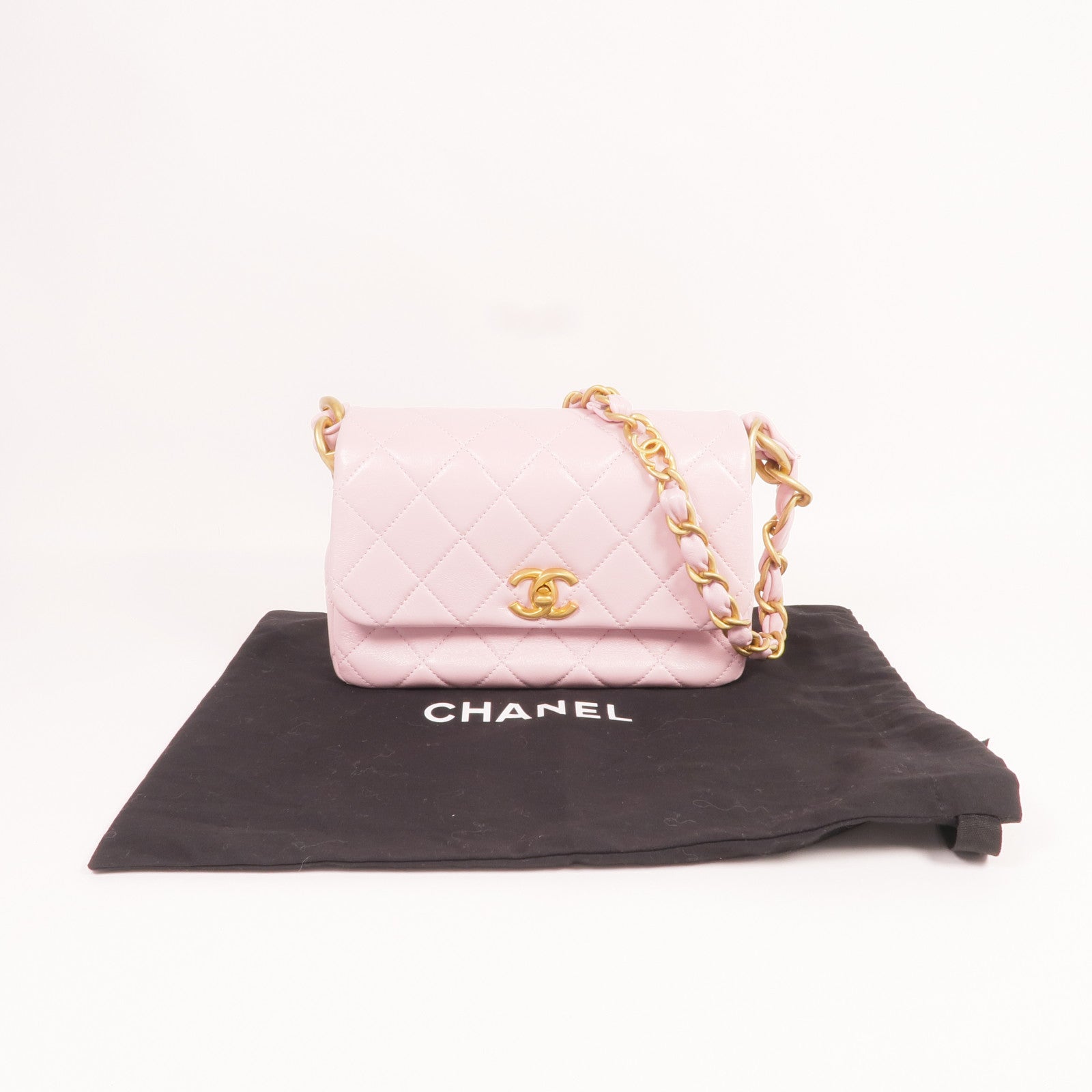 CHANEL 羊皮皮革Chain Shoulder金扣鏈帶肩背袋